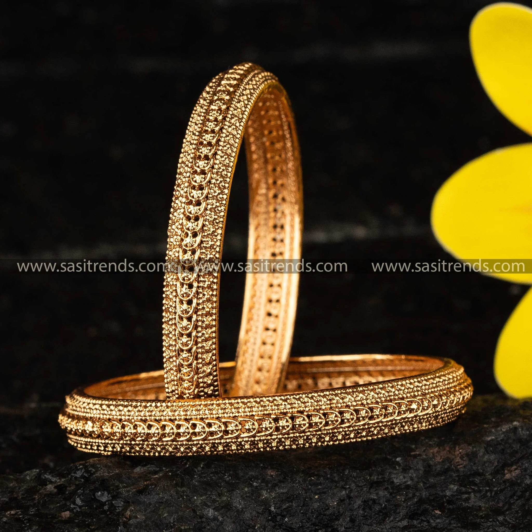 Exquisite Matte Gold Filigree Work Brass Bangles for Traditional Attire - Sasitrends - Image 2