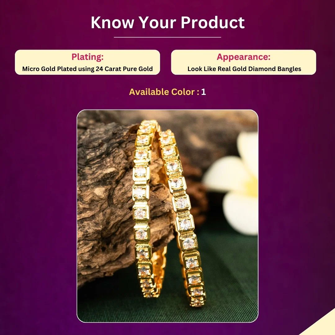 Sasitrends | Elegant Square Motif with Round American Diamond Micro Gold Plated Bangles - Image 2