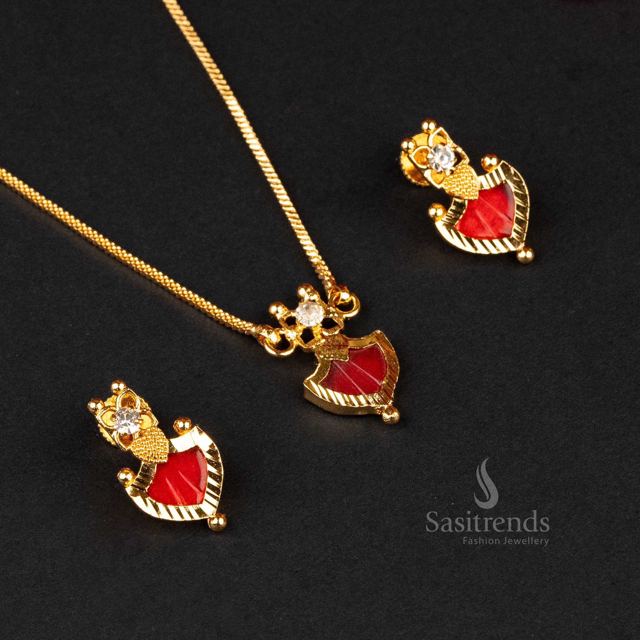 Elegant Micro Gold Plated Palakka Square Chain Pendant Necklace Jewellery Set - Sasitrends - Image 14