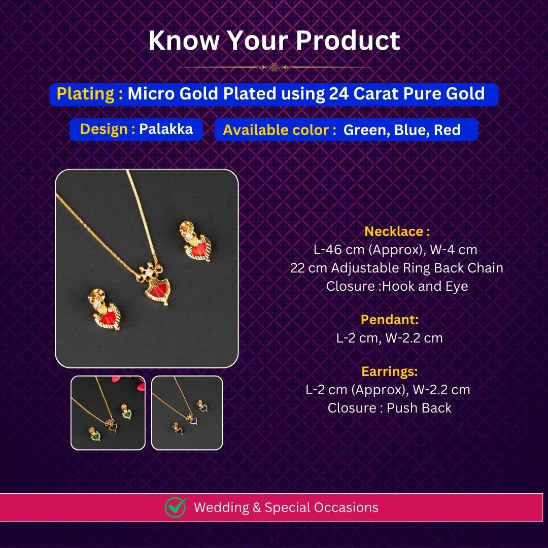 Elegant Micro Gold Plated Palakka Square Chain Pendant Necklace Jewellery Set - Sasitrends - Image 7