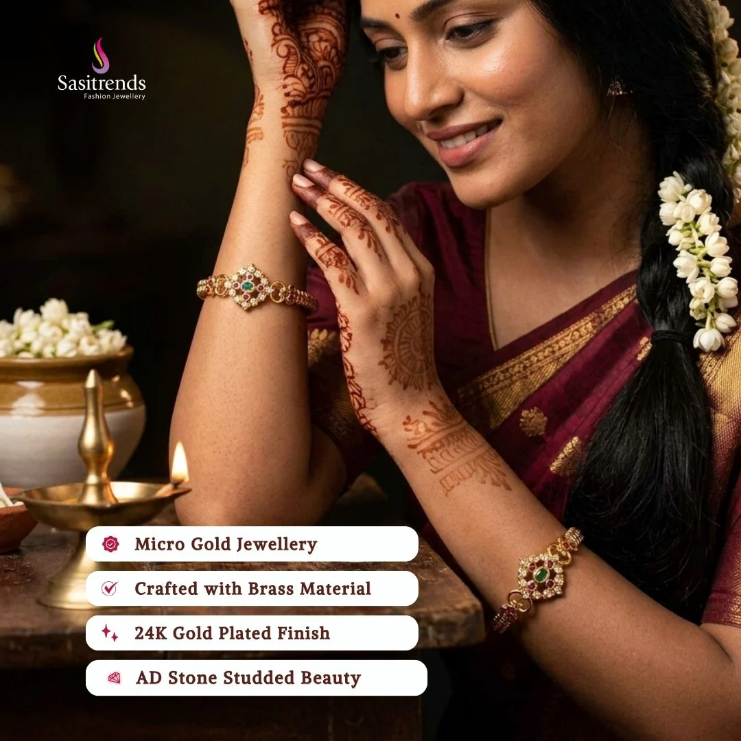 Sasitrends | Luxurious Micro Gold-Plated American Diamond Kada Bangles with Floral Motifs - Image 2