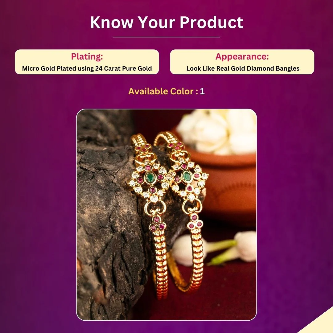 Sasitrends | Luxurious Micro Gold-Plated American Diamond Kada Bangles with Floral Motifs - Image 3