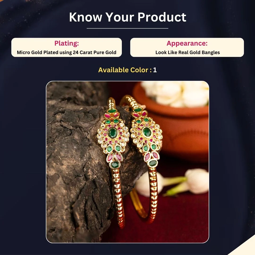 Sasitrends | Micro Gold Plated Traditional Guaranteed Floral Leaf AD Kada Bangles - Image 2