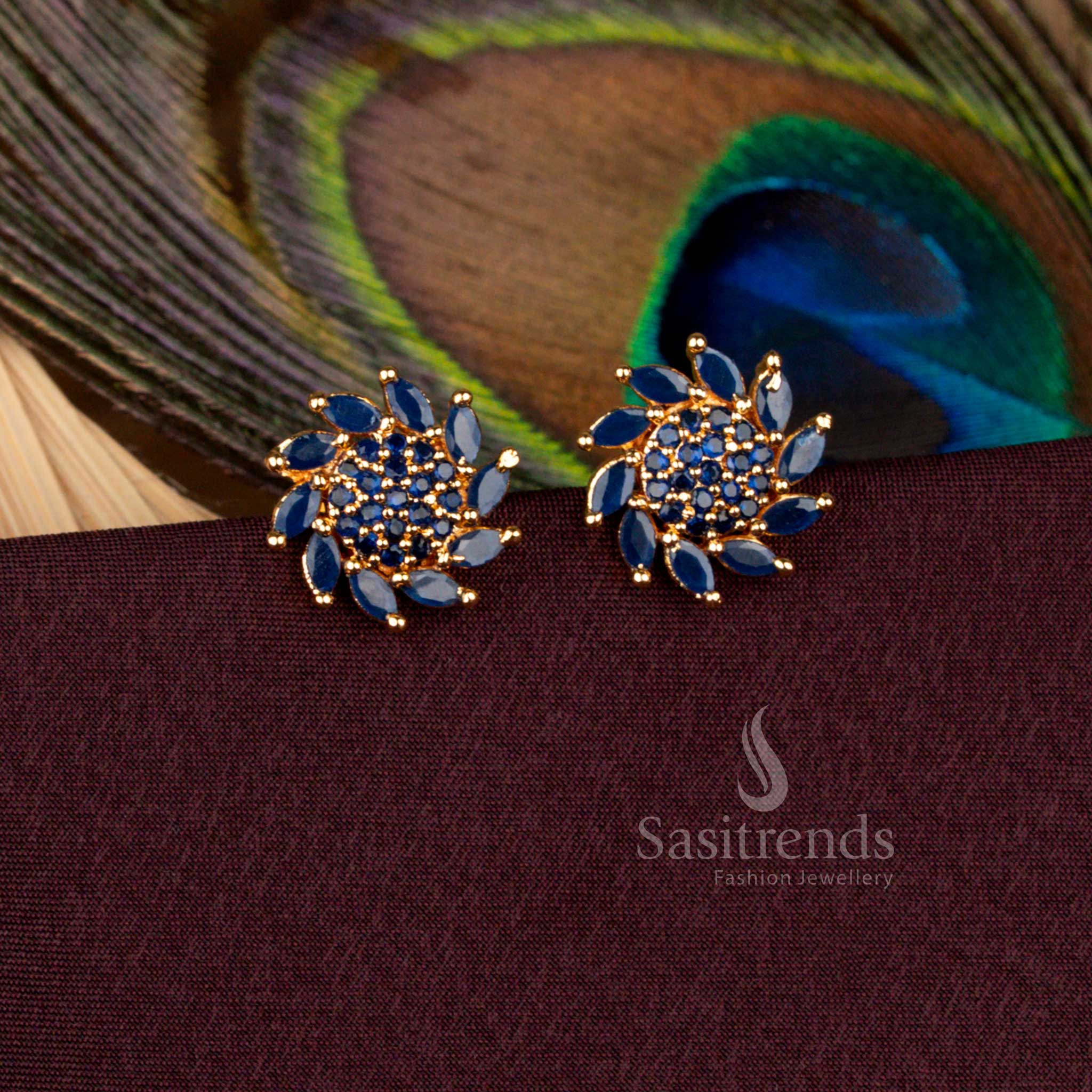 24 Carat Pure Micro Gold Floral AD Stud Earrings for Weddings and Cultural Wear – Guaranteed - Image 3