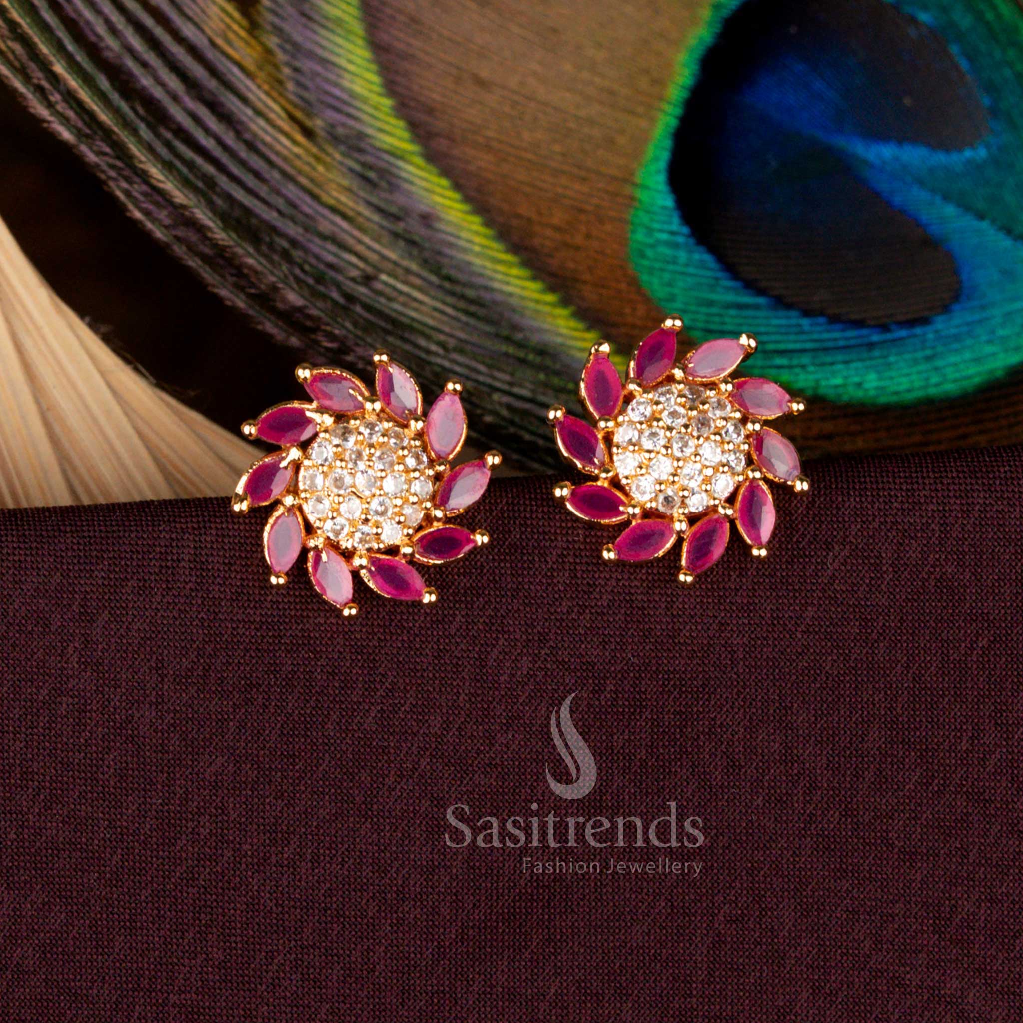 24 Carat Pure Micro Gold Floral AD Stud Earrings for Weddings and Cultural Wear – Guaranteed - Image 5