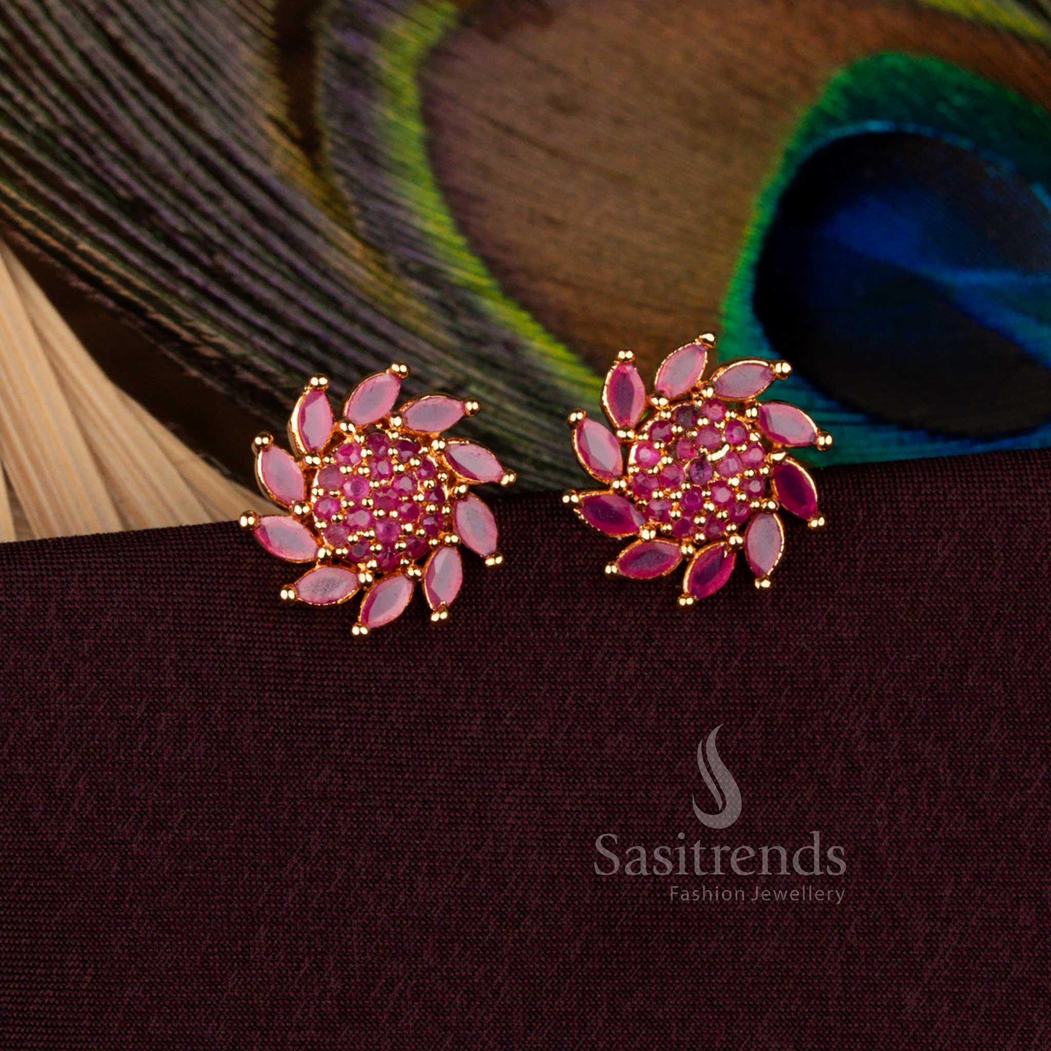 24 Carat Pure Micro Gold Floral AD Stud Earrings for Weddings and Cultural Wear – Guaranteed - Image 6