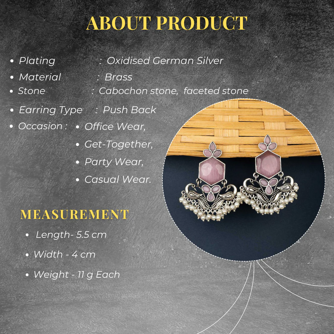 Exquisite Oxidised Earrings with Peacock Motif and Pearls | Sasitrends - Image 2