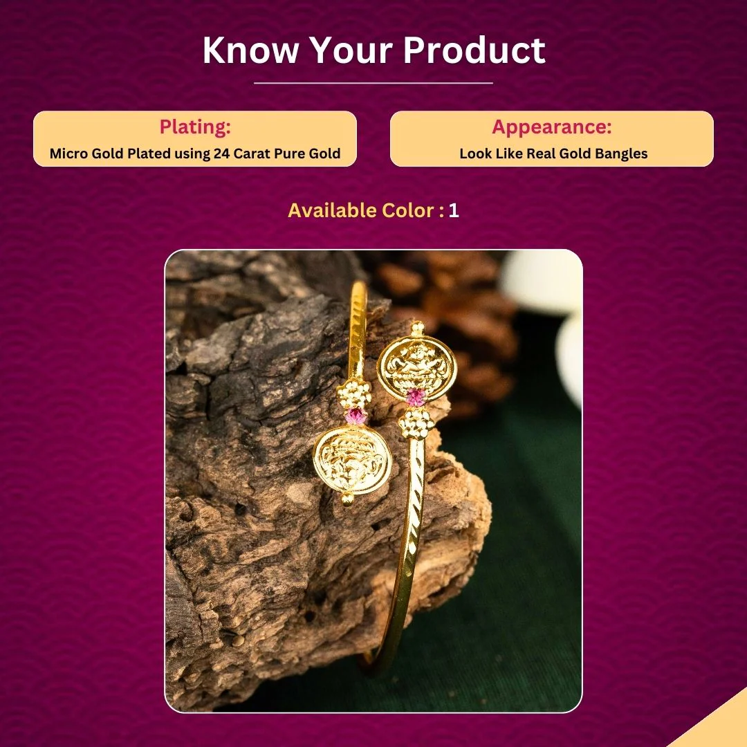 Sasitrends | Elegant Lakshmi Coin Themed Semi Openable Micro Gold Plated Kerala Style Bracelet Bangles - Image 3