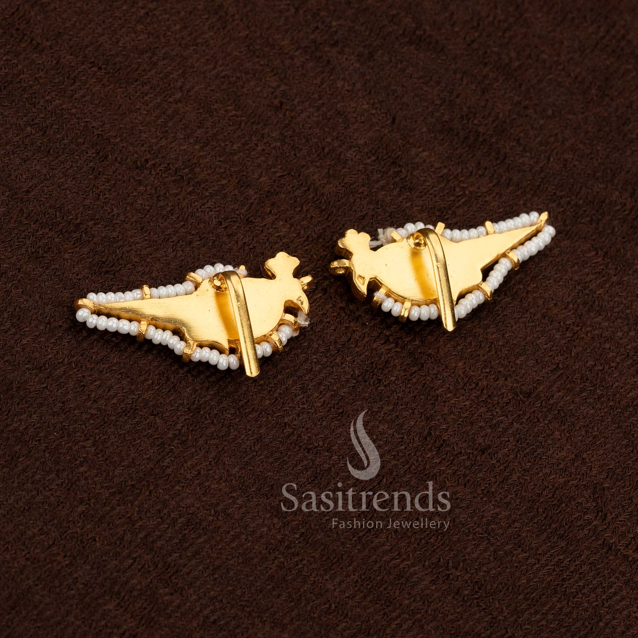 Regal 24K Jadau Gold Plated Parrot Kundan Stone & Pearl Bugadi Ear Cuff Earrings for Wedding & Festive Wear - Image 2