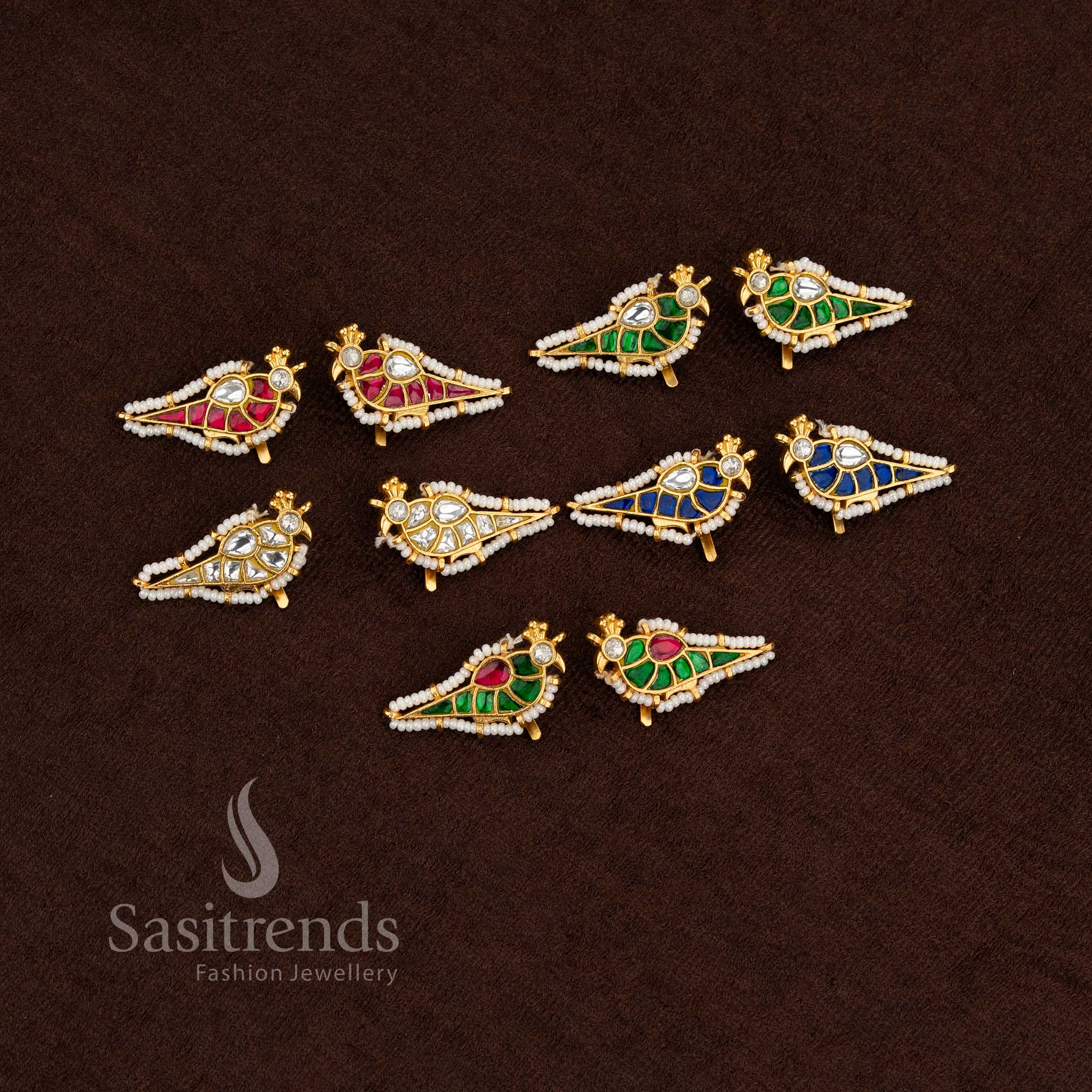Regal 24K Jadau Gold Plated Parrot Kundan Stone & Pearl Bugadi Ear Cuff Earrings for Wedding & Festive Wear - Image 3