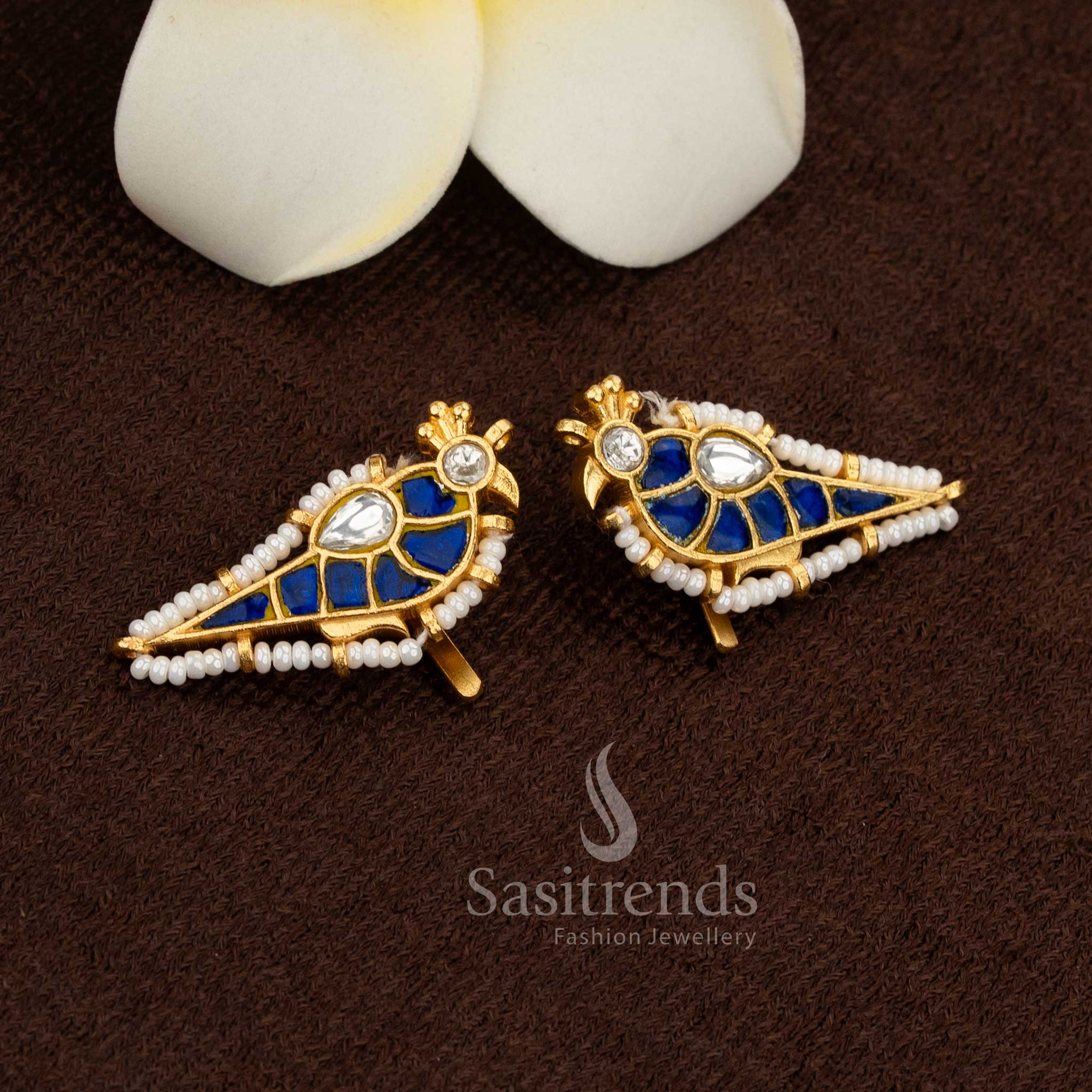 Regal 24K Jadau Gold Plated Parrot Kundan Stone & Pearl Bugadi Ear Cuff Earrings for Wedding & Festive Wear - Image 4