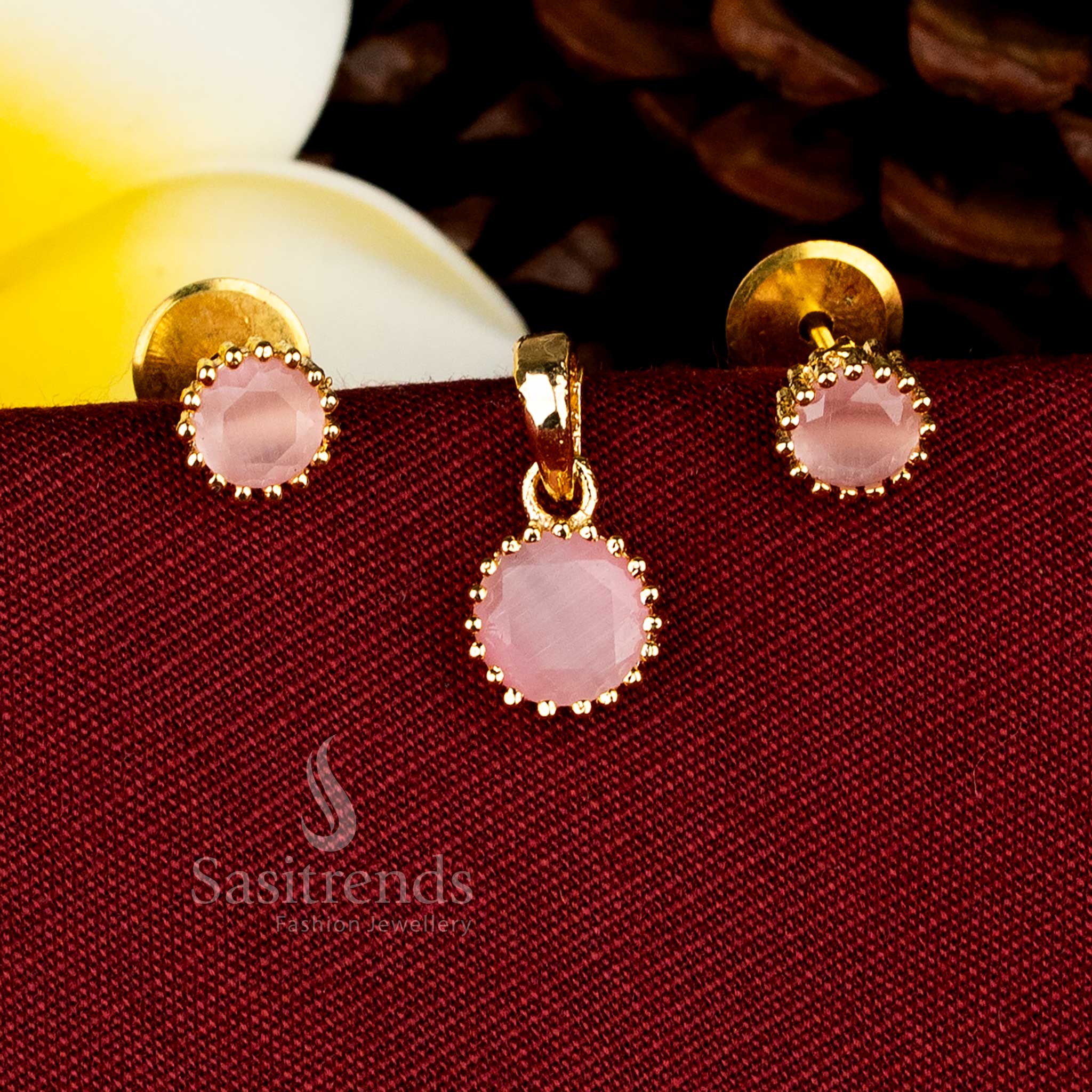 Regal 24K Micro Gold Plated Pearl & AD Stone Pendant with Earrings for Festive Saree and Celebration Styling - Image 2