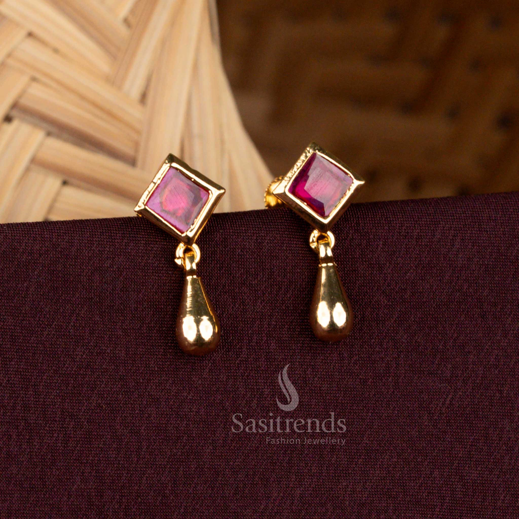 Guaranteed One Gram Micro Gold AD Stone Earrings | Multiple Shapes & Colors - Image 14