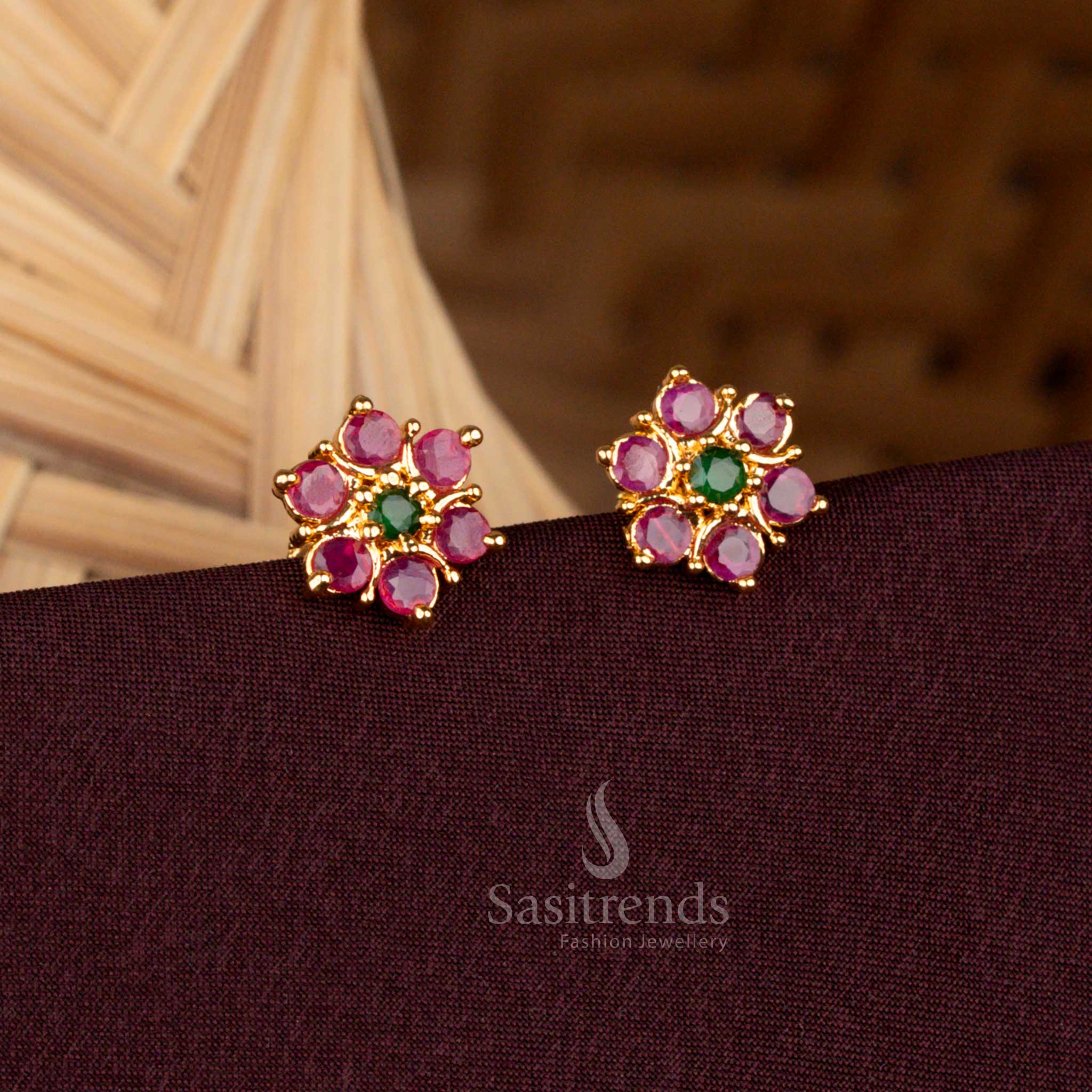 Guaranteed Micro Gold Plated Screw Type AD Flower Stud Earrings | Traditional Wear - Image 4