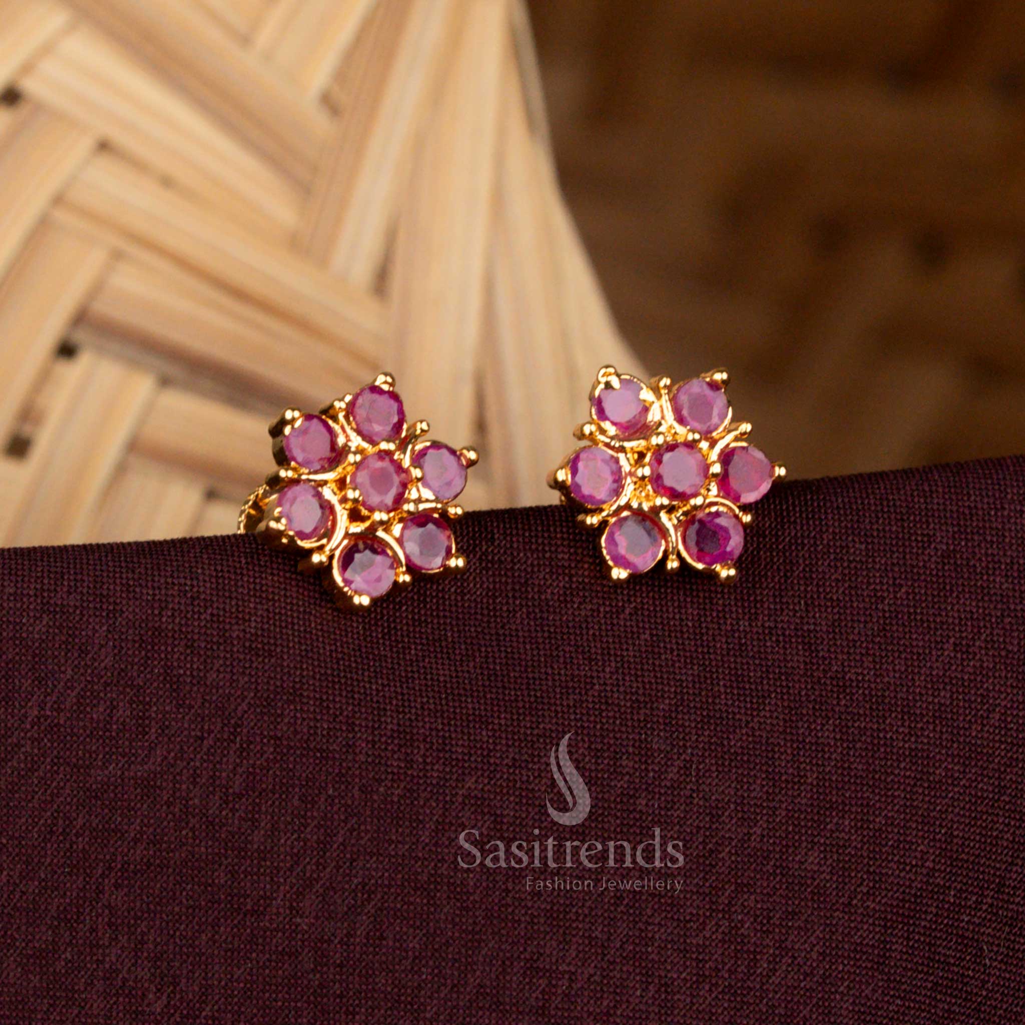 Guaranteed Micro Gold Plated Screw Type AD Flower Stud Earrings | Traditional Wear - Image 5