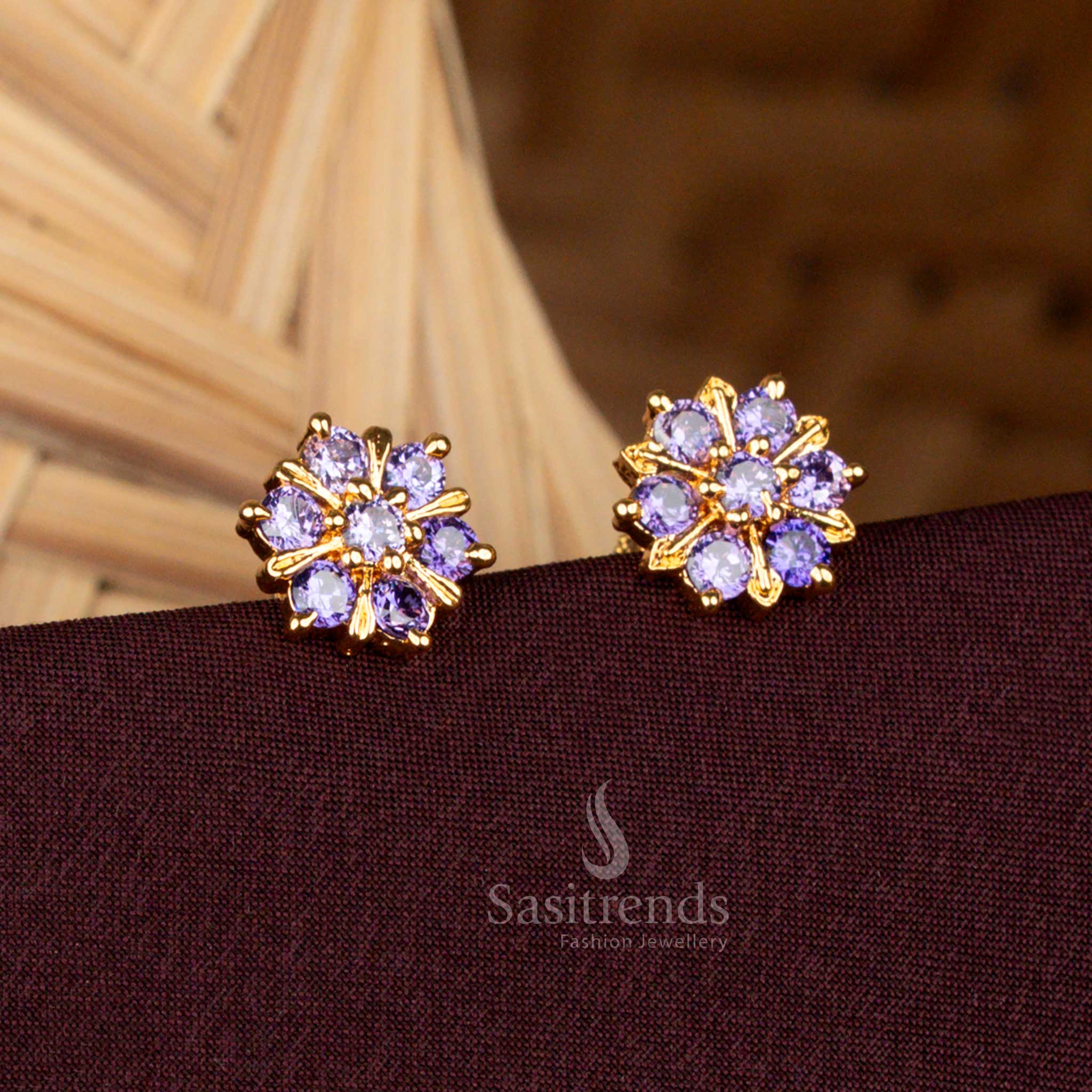 Traditional One Gram Micro Gold Plated Screw Type AD Flower Stud Earrings | 24K Gold Plated - Image 3