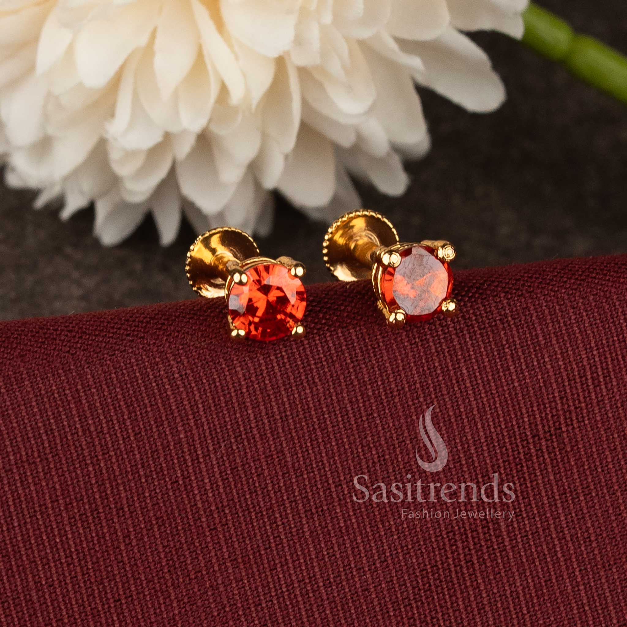Traditional One Gram Micro Gold Plated Pearl Pavalam Classic Screw Type Stud Earrings - Image 14