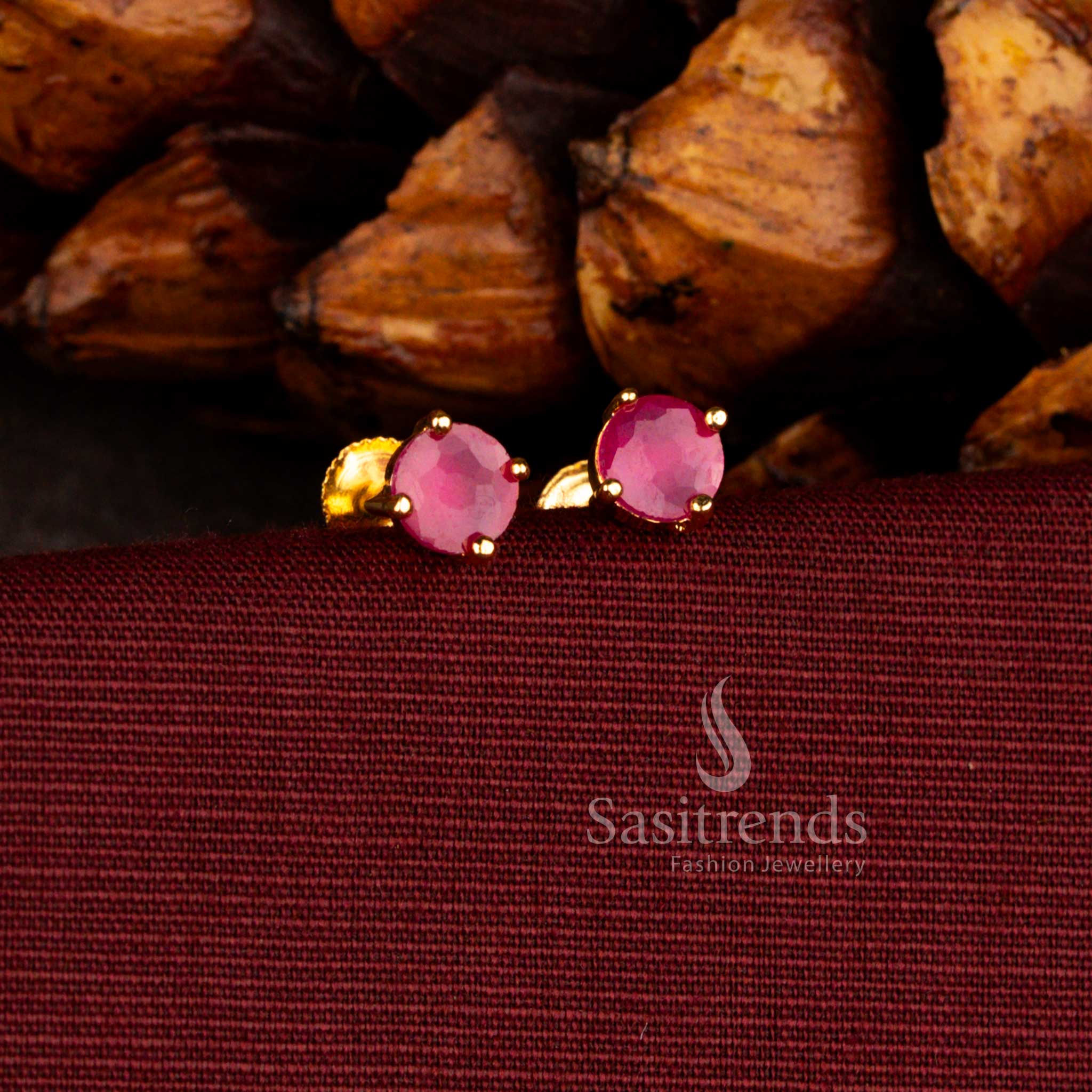 Traditional One Gram Micro Gold Plated Pearl Pavalam Classic Screw Type Stud Earrings - Image 4