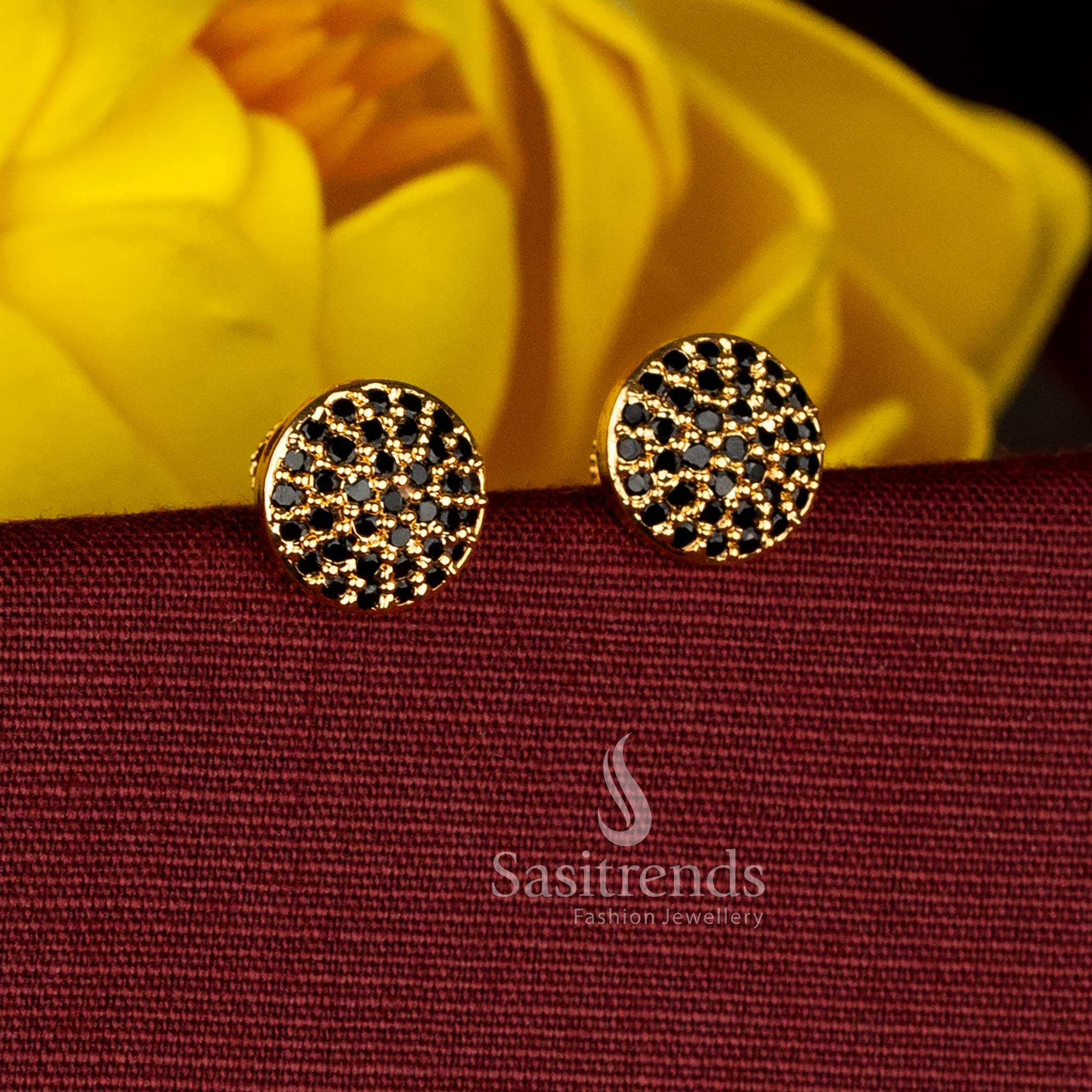 Guaranteed One Gram Micro Gold Plated AD Stone Round Cluster Screw Type Stud Earrings - Image 4