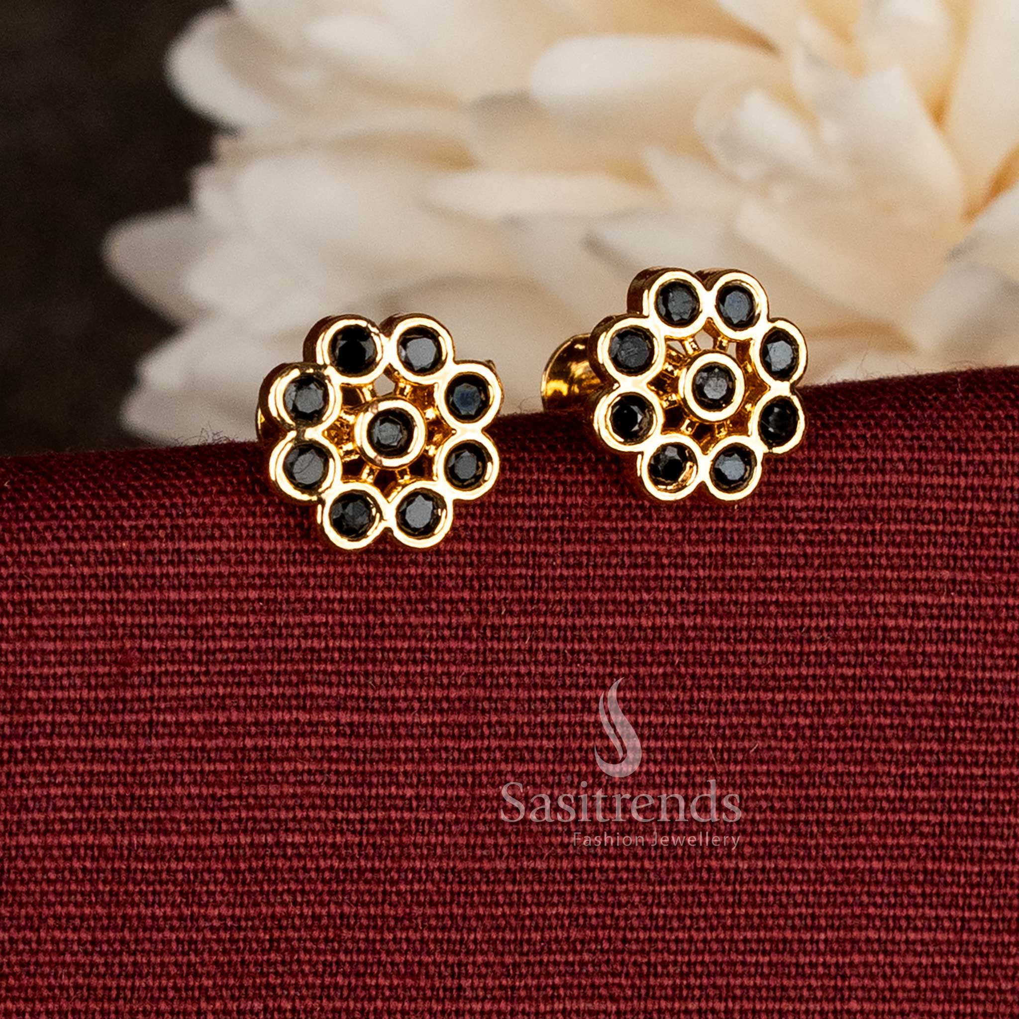 Traditional 24K Micro Gold Plated Floral Cluster AD Stone Stud Earrings with Multi-Round Bezel Petal Design for Festive Wear - Image 5