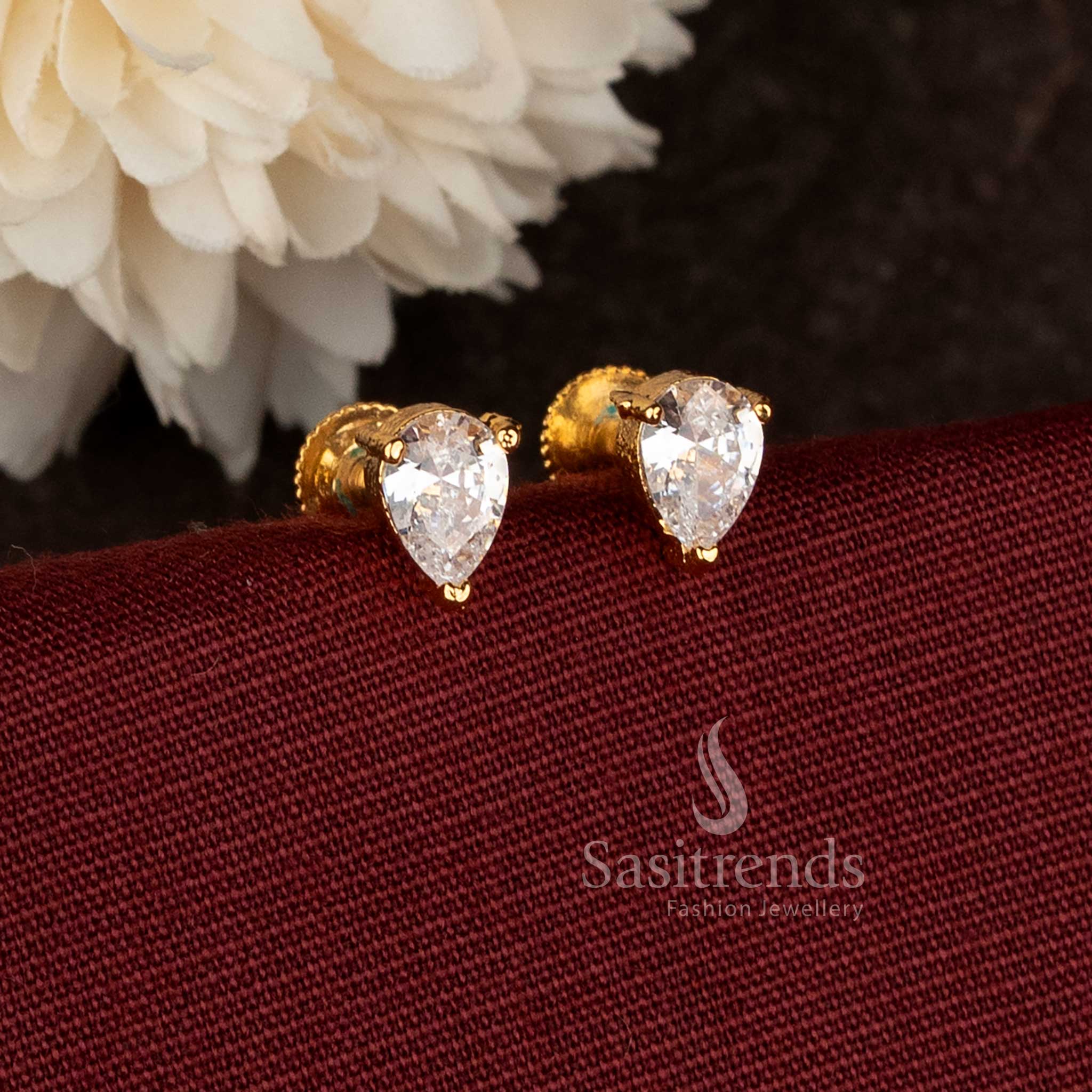 Stunning One Gram Micro Gold Plated Designer Shape Stone Stud Screw Type Earrings - Image 25