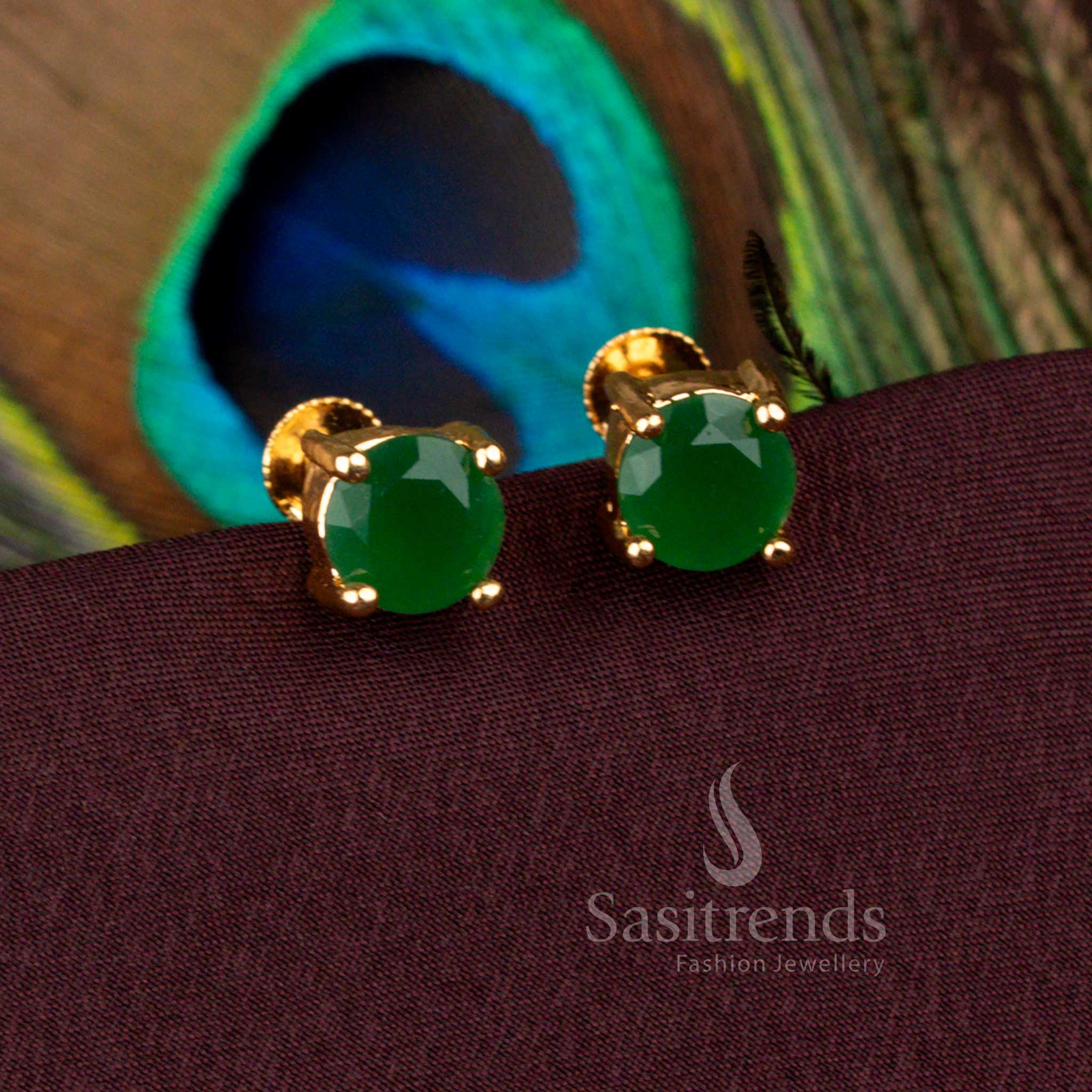 Stunning One Gram Micro Gold Plated Designer Shape Stone Stud Screw Type Earrings - Image 8