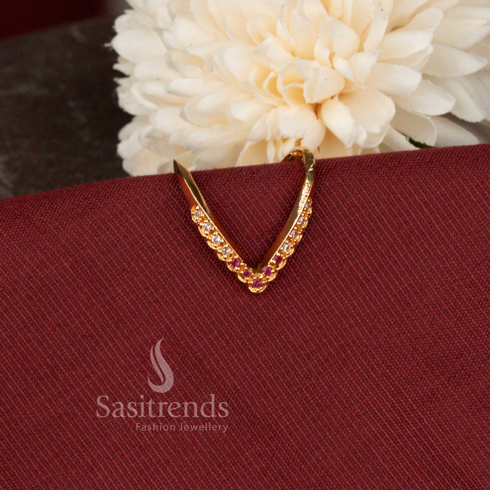 One Gram Micro Gold Plated American Diamond V-Shaped Designer Ring for Special Occassions - Sasitrends - Image 2