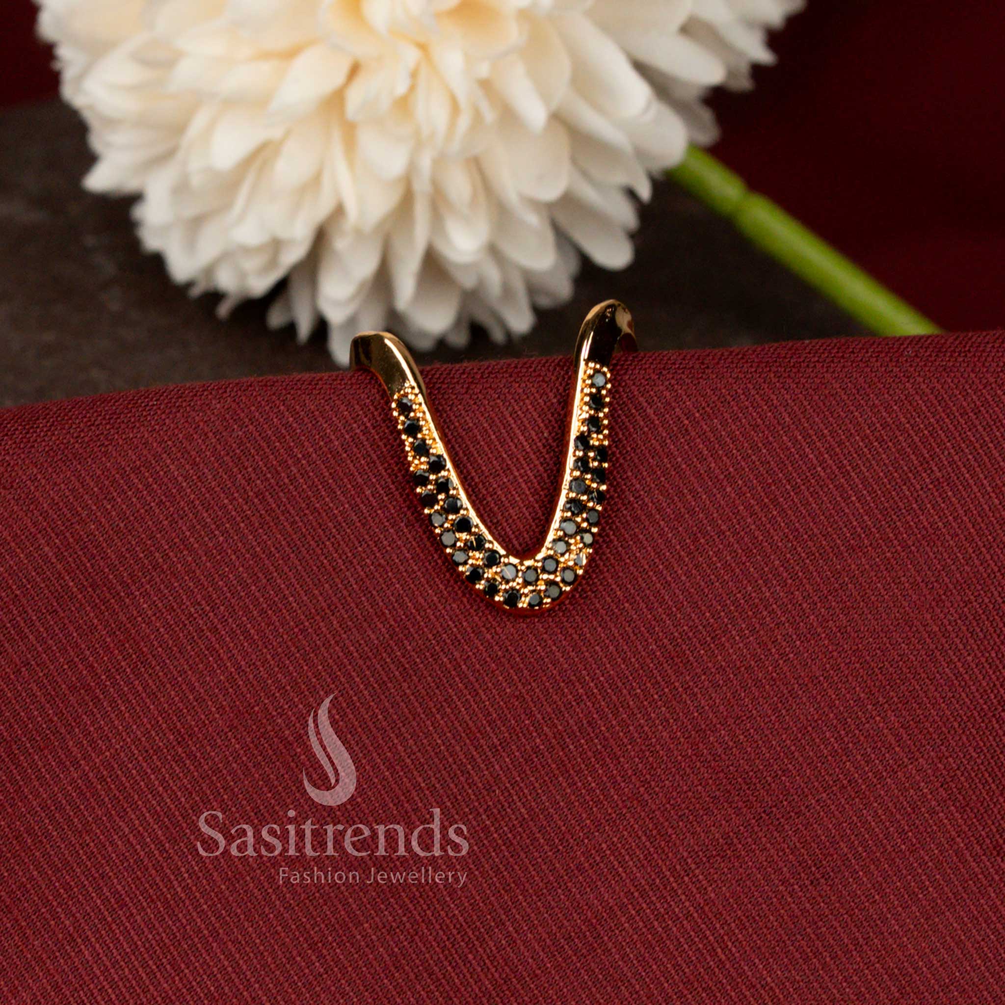 Guaranteed Micro Gold Plated Bold U-Shaped Double Line American Diamond Designer Ring - Sasitrends - Image 3