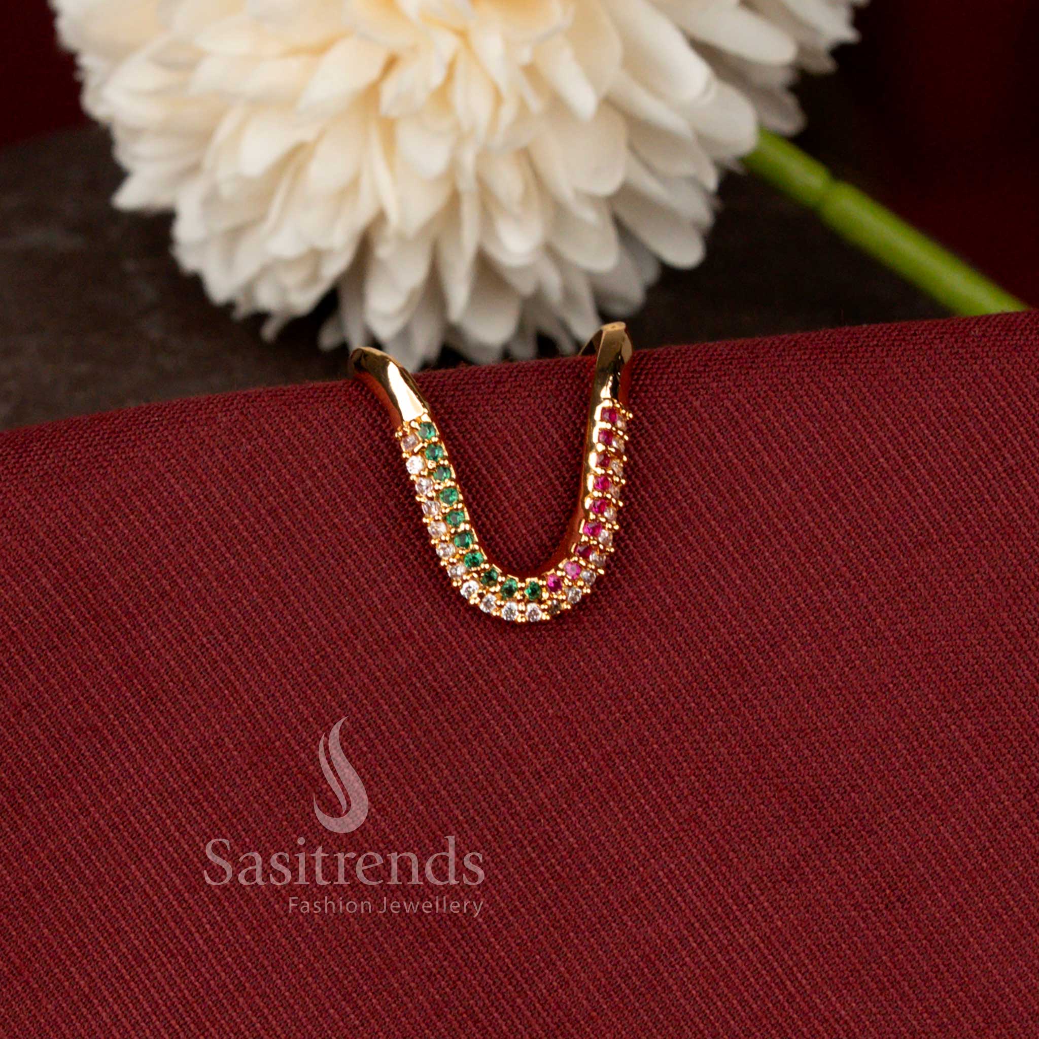 Micro Gold Plated Dual Row American Diamond Curved Designer Ring - Sasitrends - Image 2