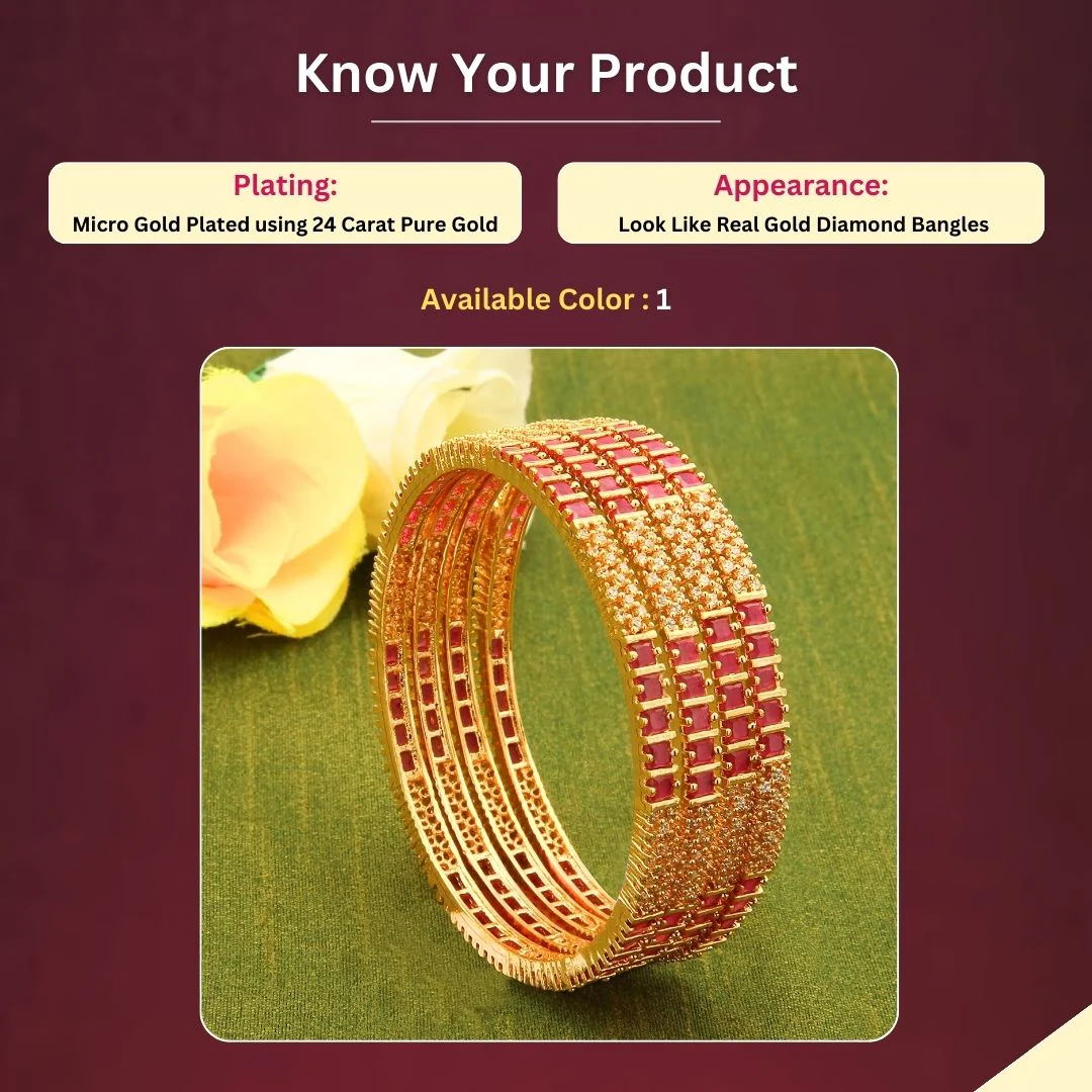 Traditional Micro Gold Plated American Diamond Stones CZ Studded Bangles - Sasitrends - Image 3