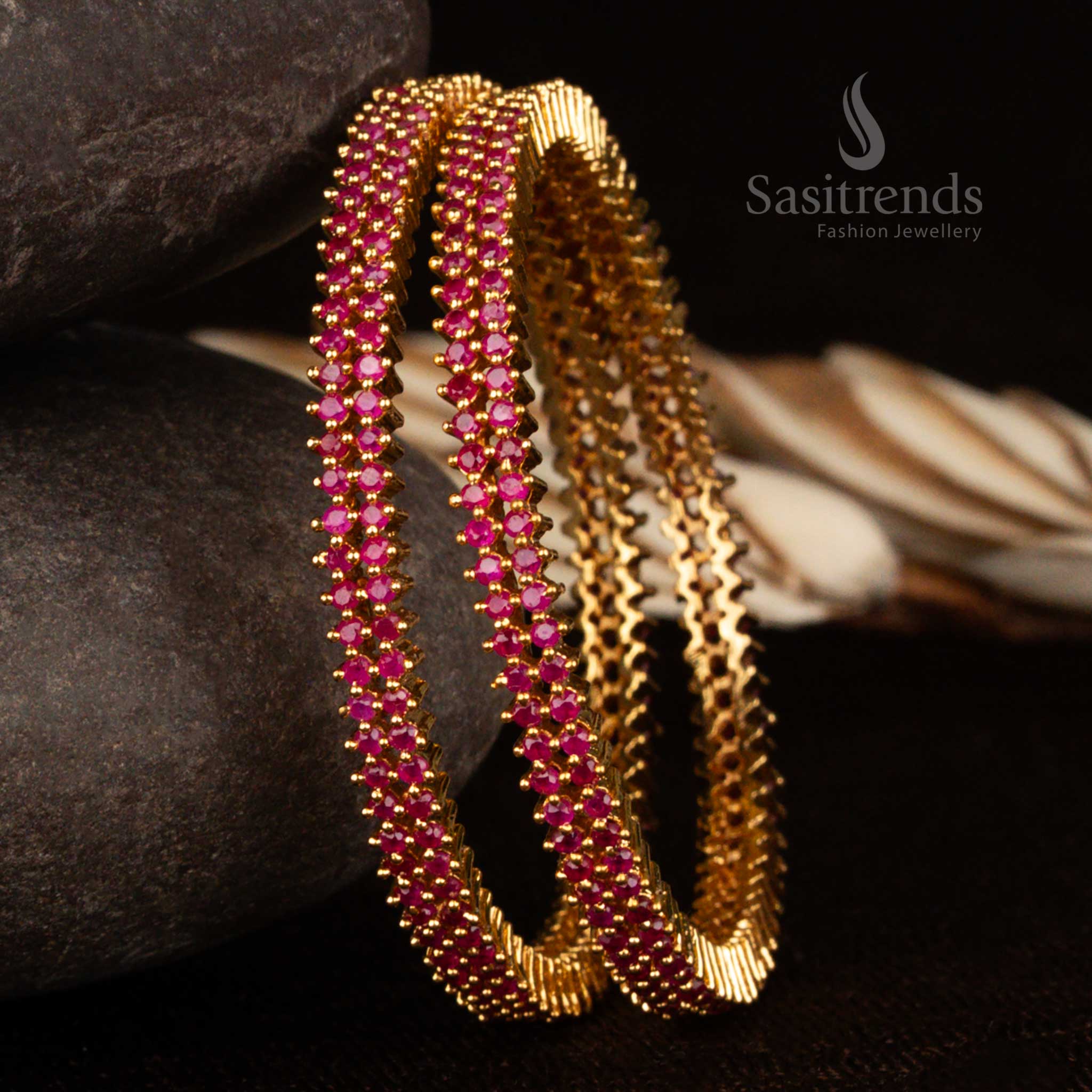 Elegant Two-Line American Diamond Micro Gold Plated Bangles with 1-Year Guarantee By Sasitrends - Image 5