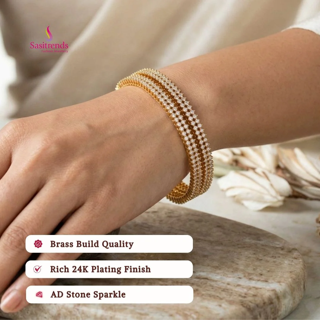 Elegant Two-Line American Diamond Micro Gold Plated Bangles with 1-Year Guarantee By Sasitrends - Image 6