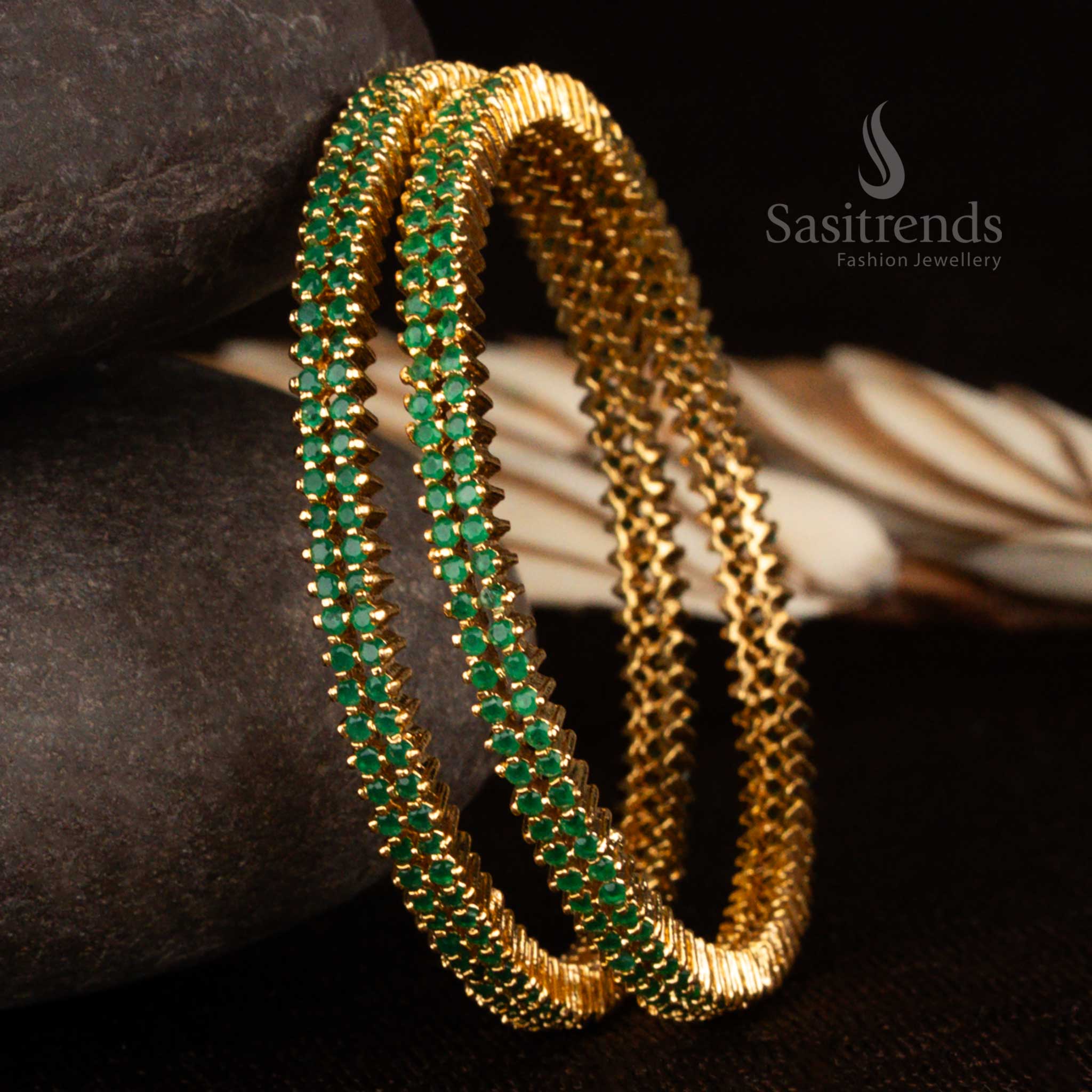 Elegant Two-Line American Diamond Micro Gold Plated Bangles with 1-Year Guarantee By Sasitrends - Image 7