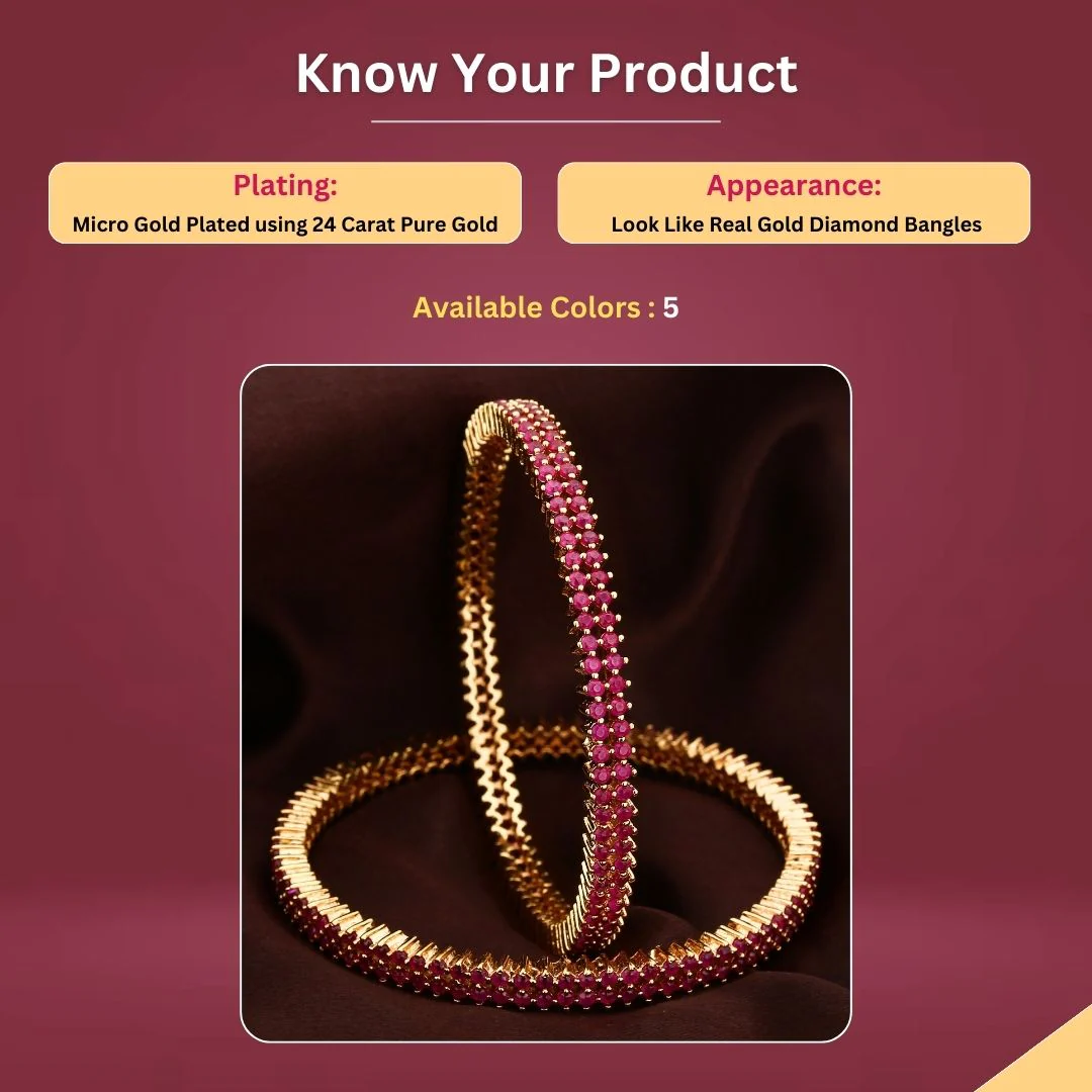 Elegant Two-Line American Diamond Micro Gold Plated Bangles with 1-Year Guarantee By Sasitrends - Image 8