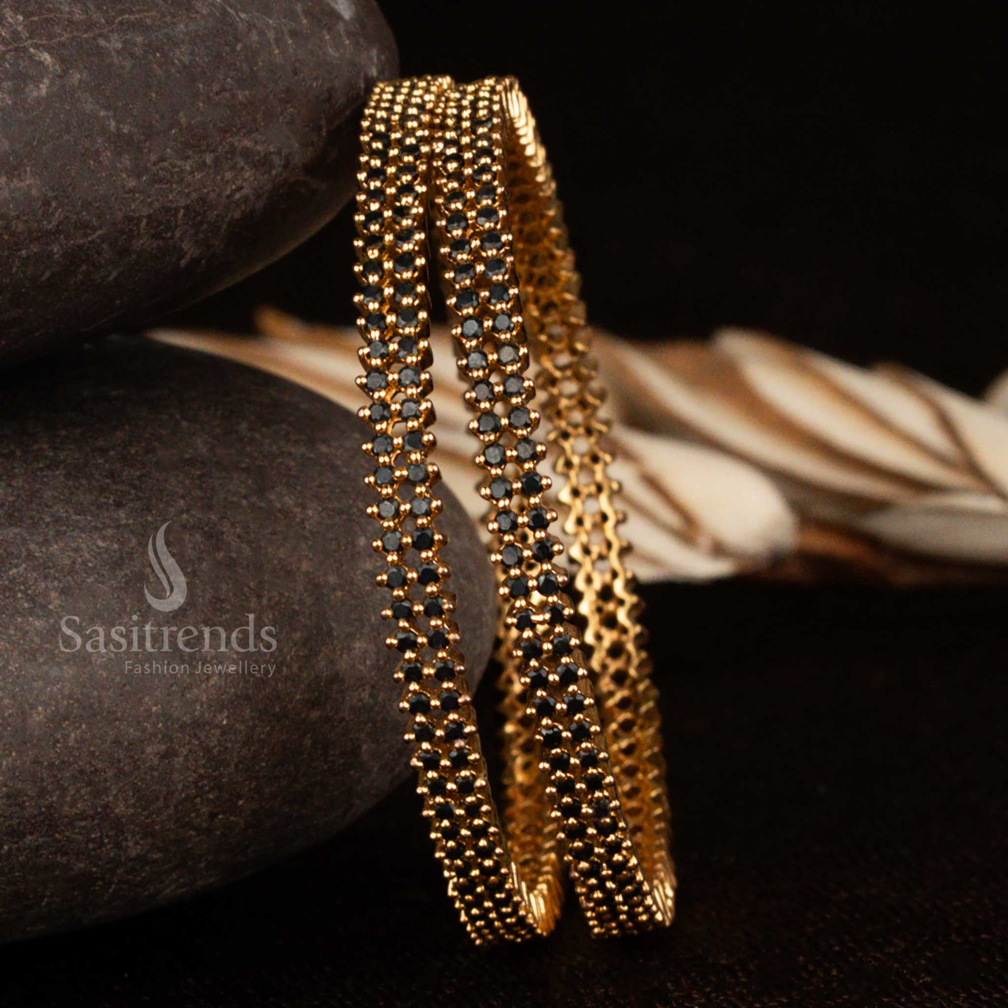 Elegant Two-Line American Diamond Micro Gold Plated Bangles with 1-Year Guarantee By Sasitrends - Image 9