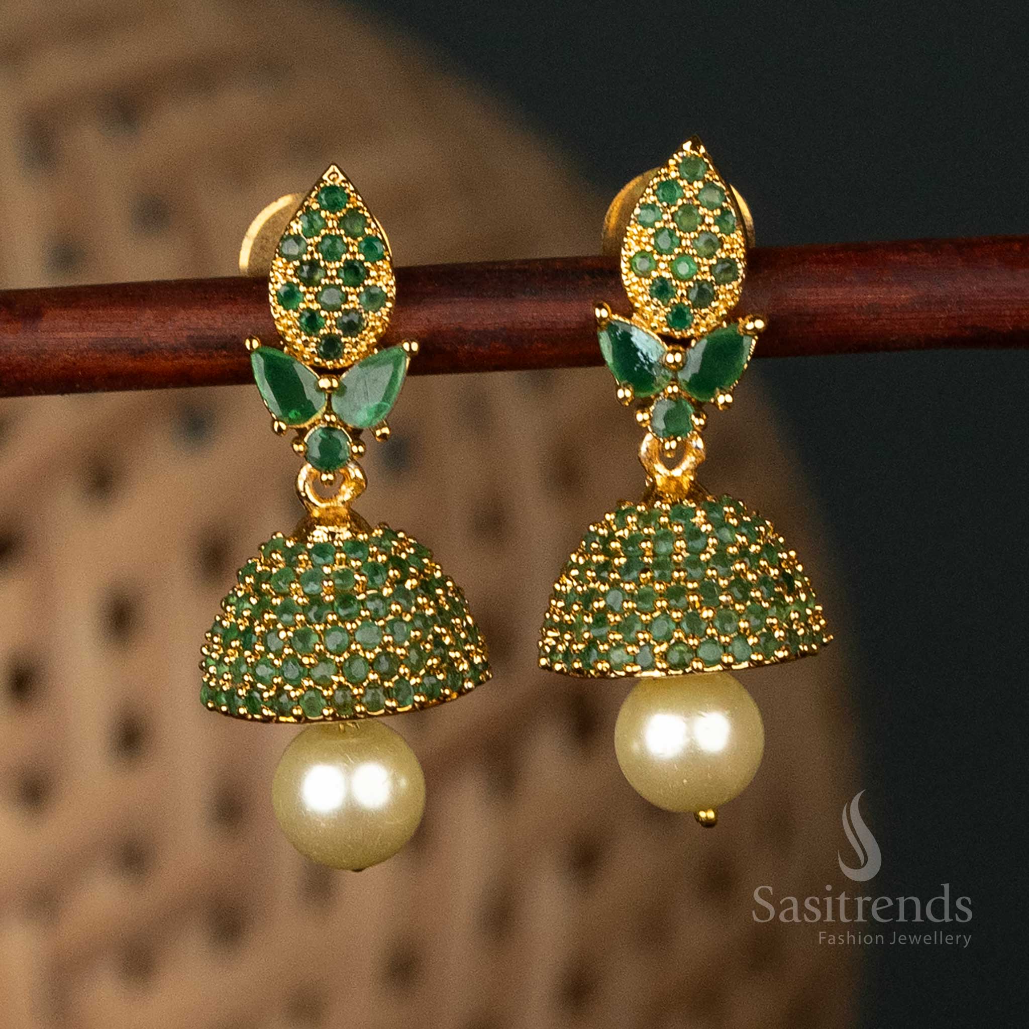 Micro Gold Plated AD Jhumka Traditional Earrings - Sasitrends - Image 5