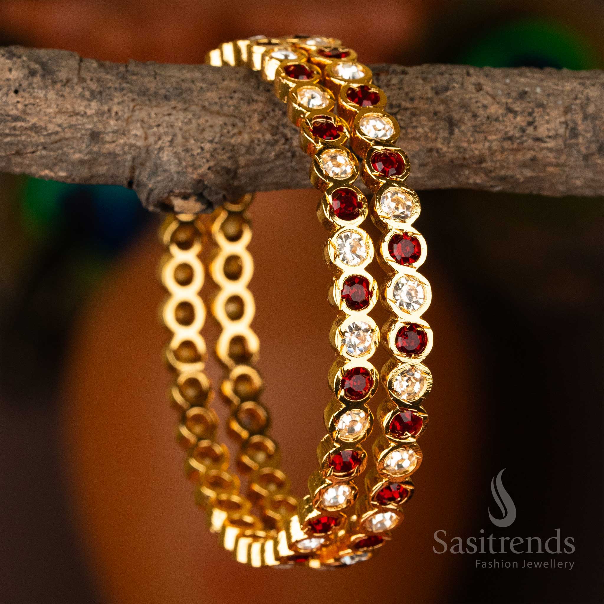New Arrival: Traditional Wear Micro Gold Plated Para Stones Impon Bangles for Women | Sasitrends - Image 10