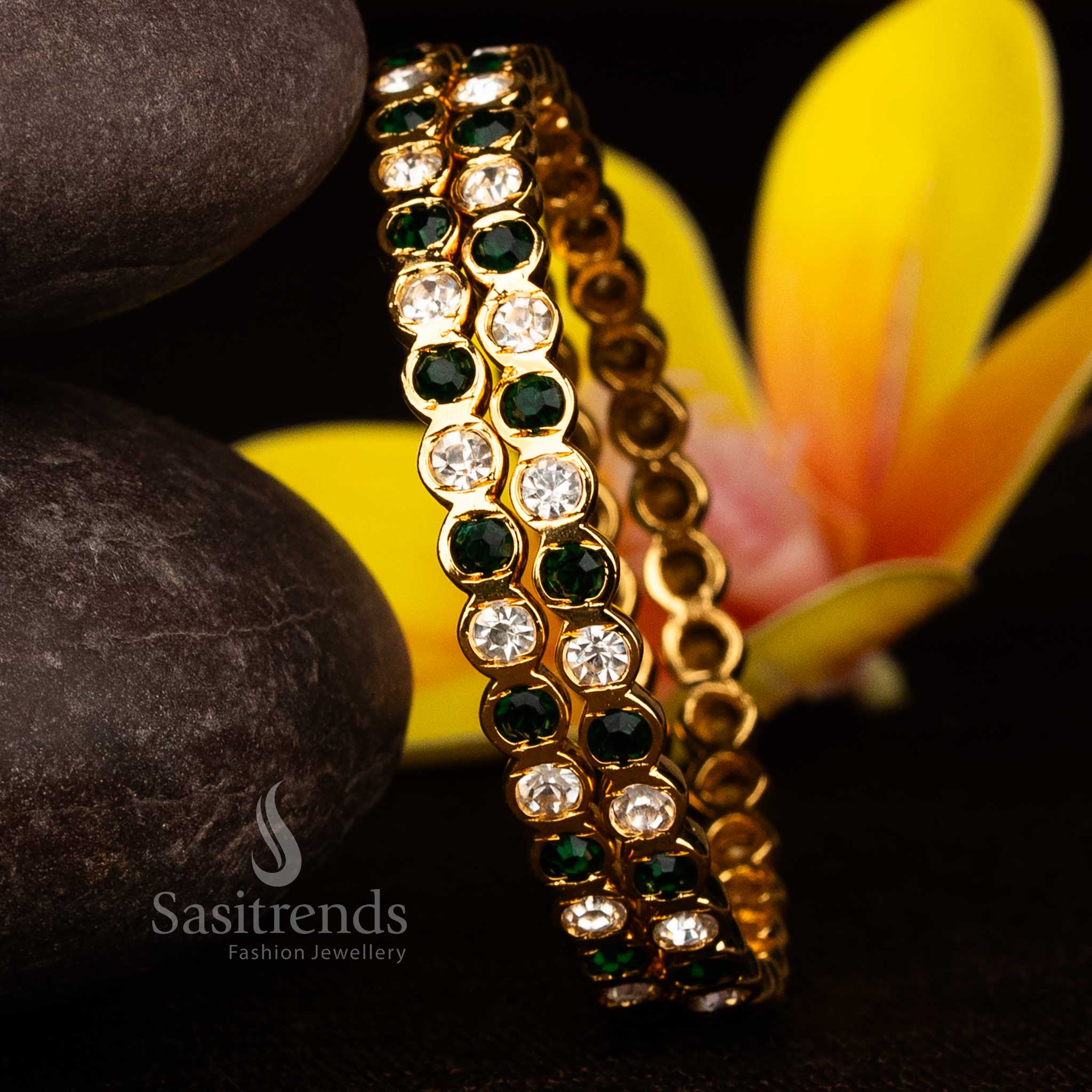 New Arrival: Traditional Wear Micro Gold Plated Para Stones Impon Bangles for Women | Sasitrends - Image 6