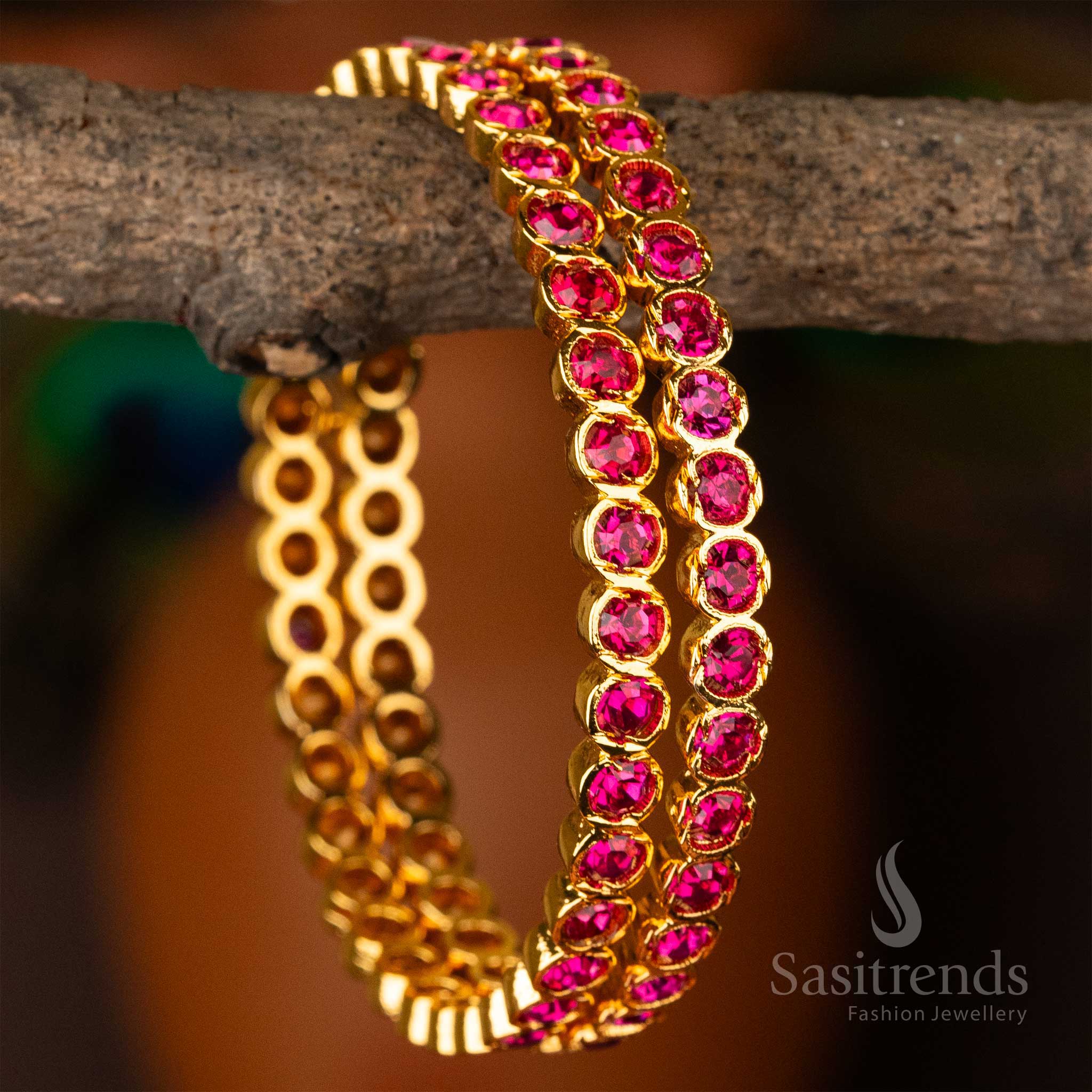 New Arrival: Traditional Wear Micro Gold Plated Para Stones Impon Bangles for Women | Sasitrends - Image 8