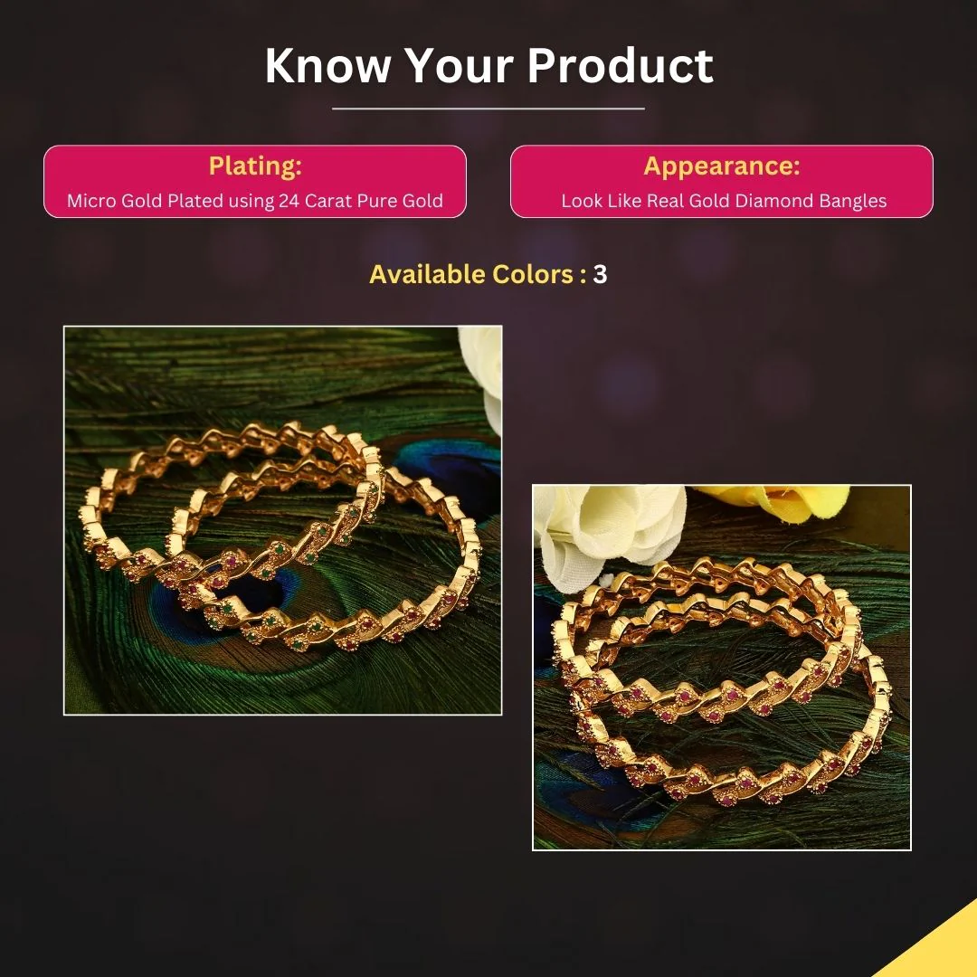 Leaf Pattern Micro Gold Plated American Diamond Bangles with 1-Year Guarantee  - Sasitrends - Image 4