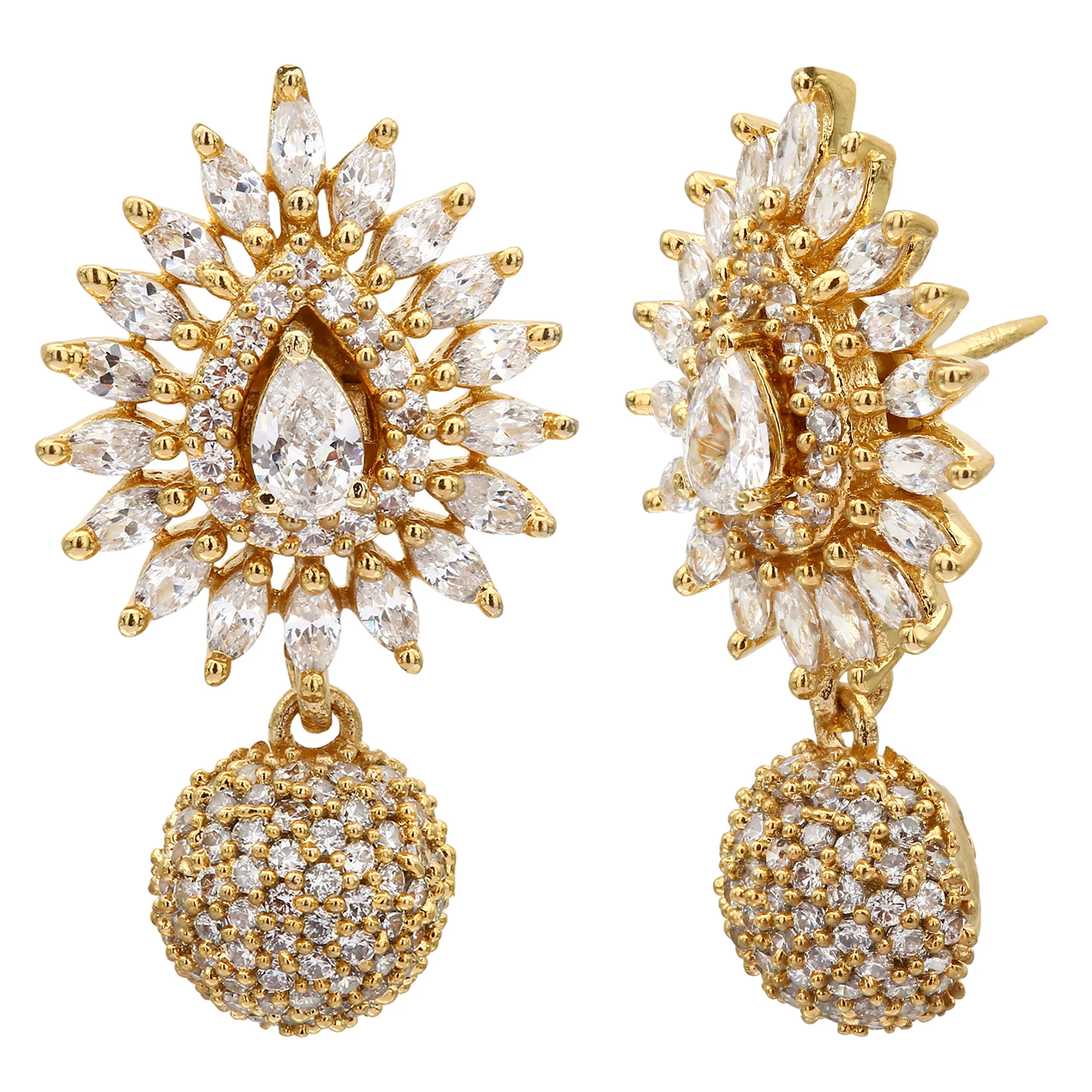 Changeable Stone Sunburst Design American Diamond Gold Plated Earrings - Sasitrends - Image 4