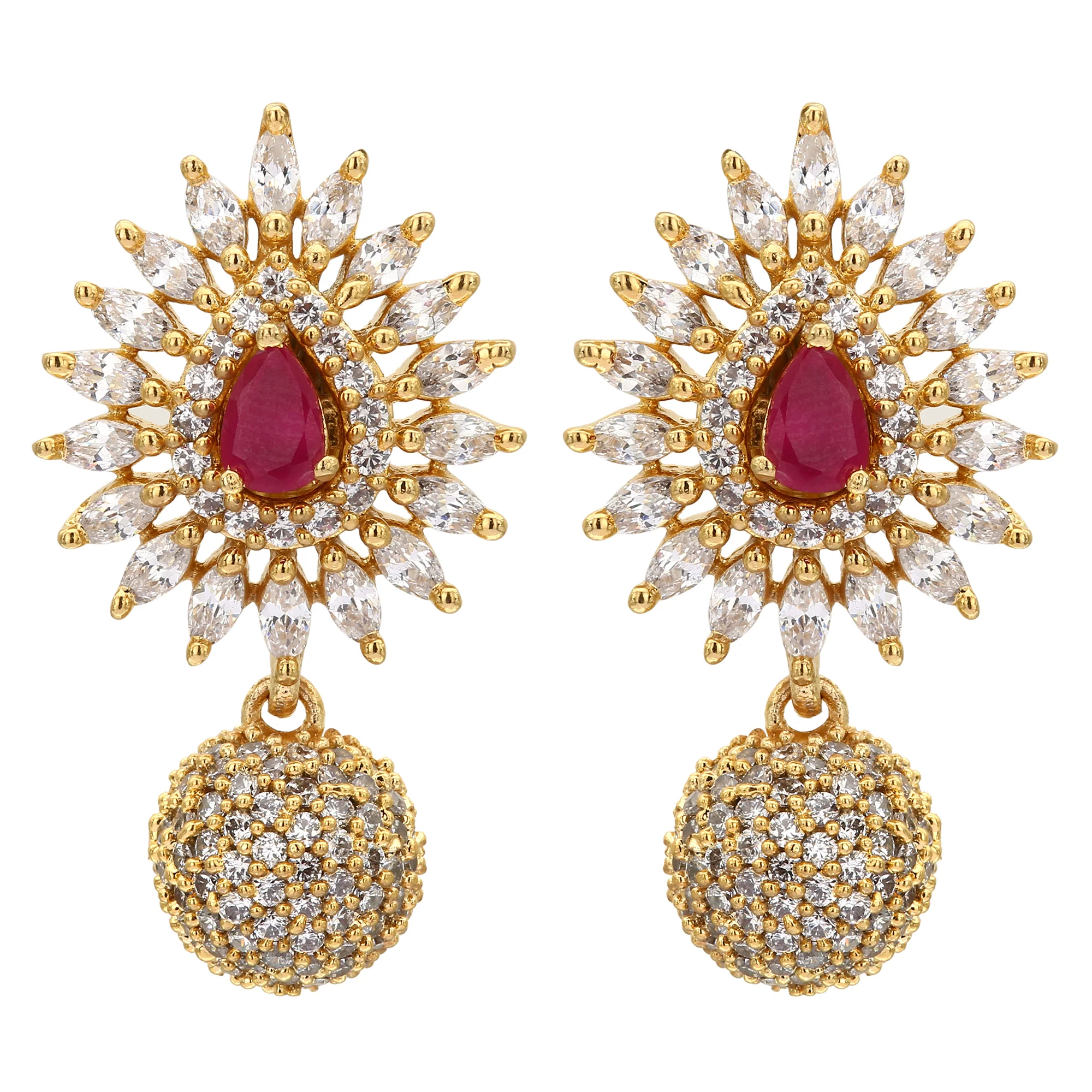 Changeable Stone Sunburst Design American Diamond Gold Plated Earrings - Sasitrends - Image 5