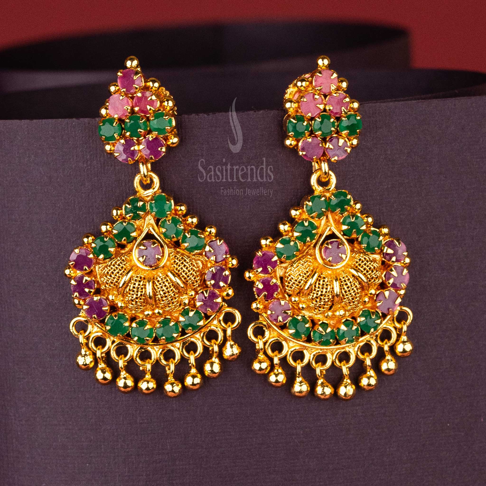 Sasitrends | One Gram Micro Gold-Plated Floral AD Stone Studded Earrings - Image 4
