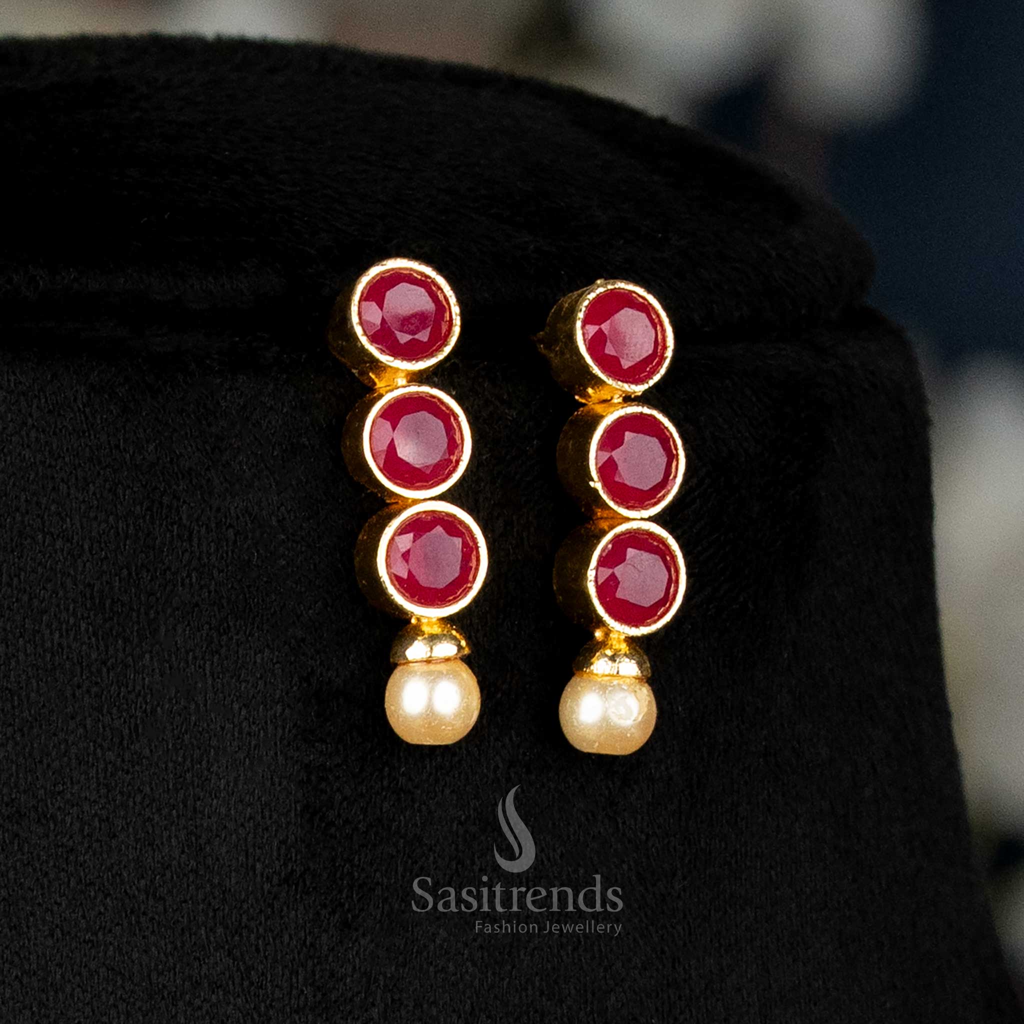 American Diamond Stone Studded Look Pearl Drop Necklace Jewellery Set – Gold Plated Traditional Design - Sasitrends - Image 7