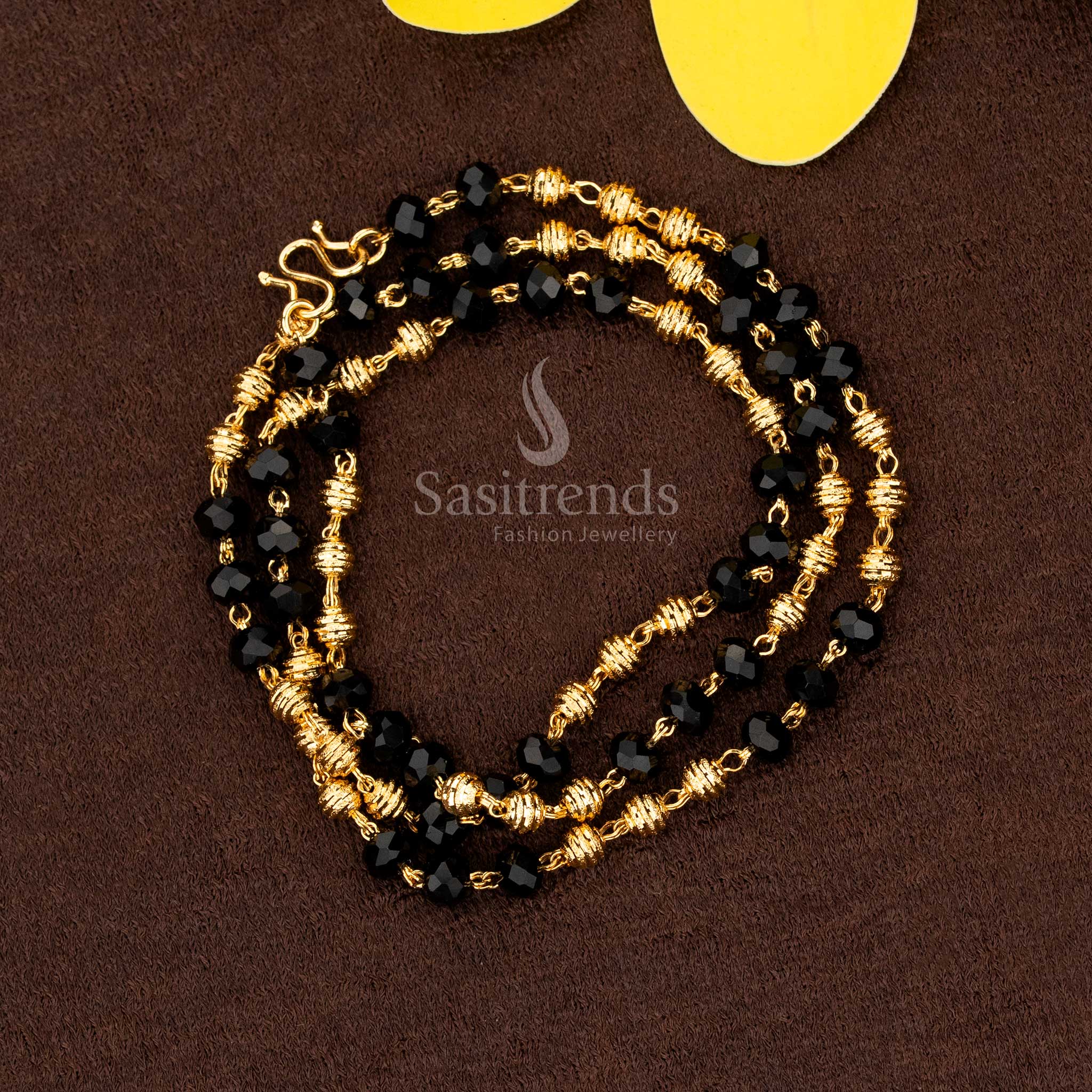 Beautiful Micro Gold Plated Traditional Black Beads with Golden Balls Chain - Sasitrends - Image 13