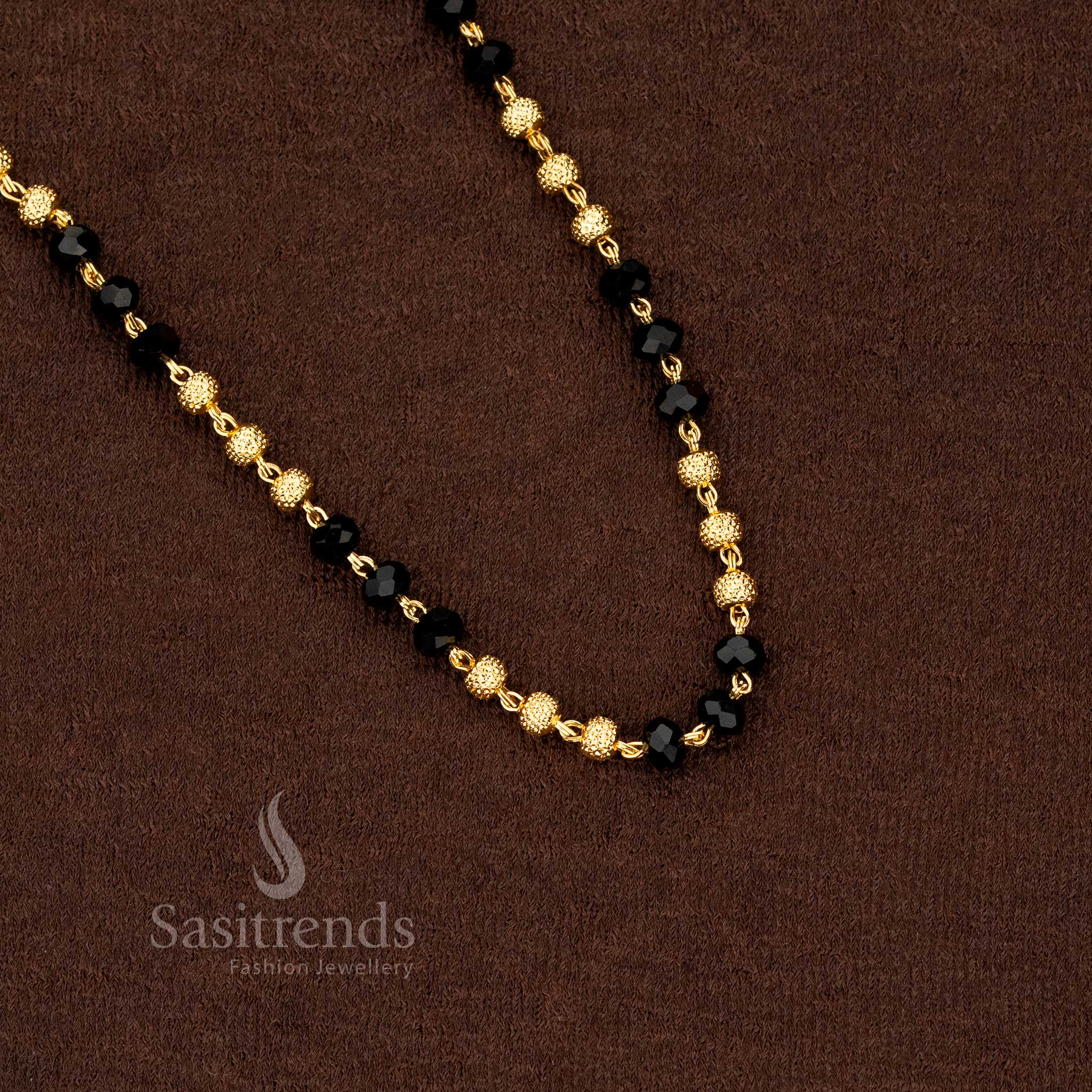 Beautiful Micro Gold Plated Traditional Black Beads with Golden Balls Chain - Sasitrends - Image 6