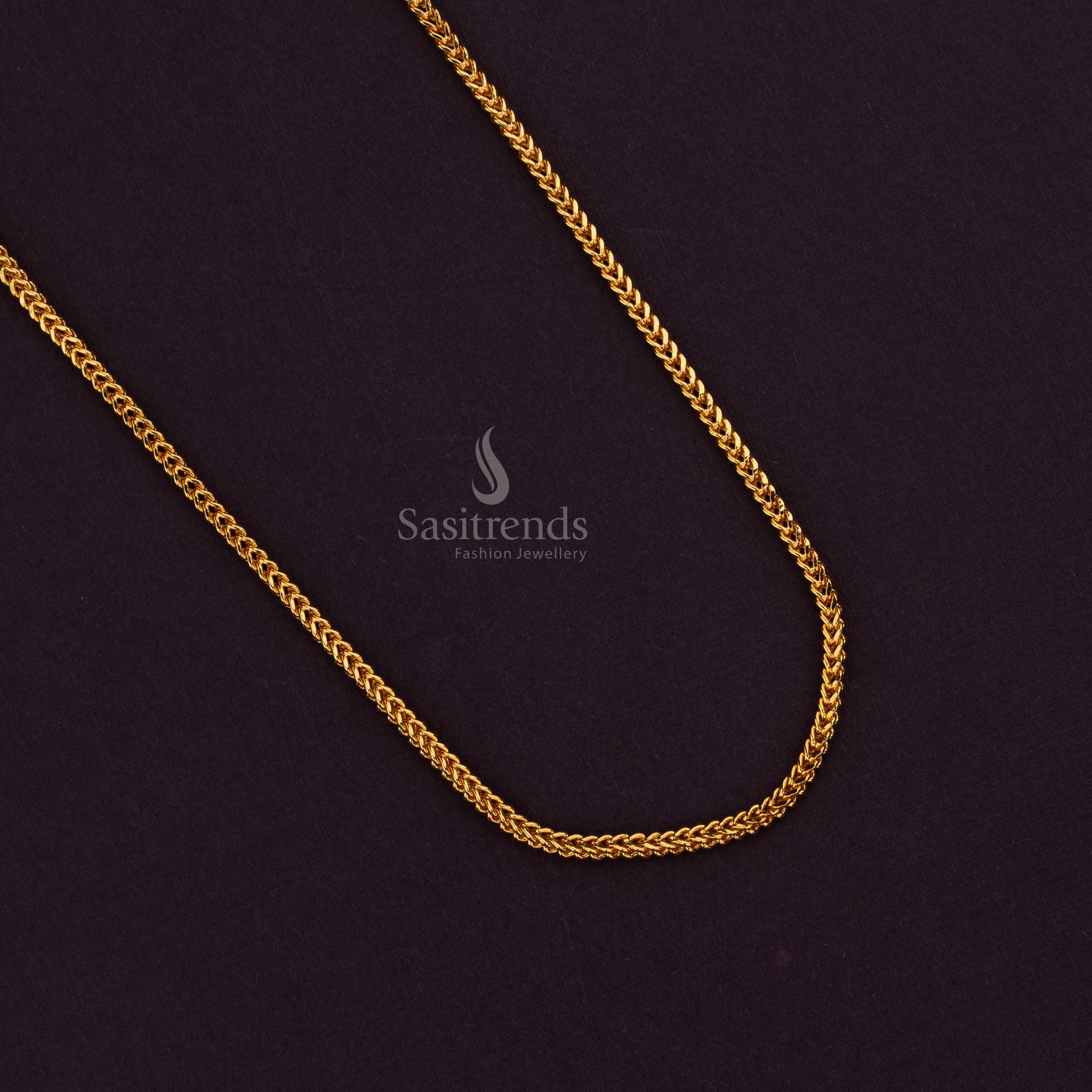 Stunning Look Micro Gold Plated Sleek Curb Link Chain with Classic Detailing For Saree Wear - Sasitrends - Image 3
