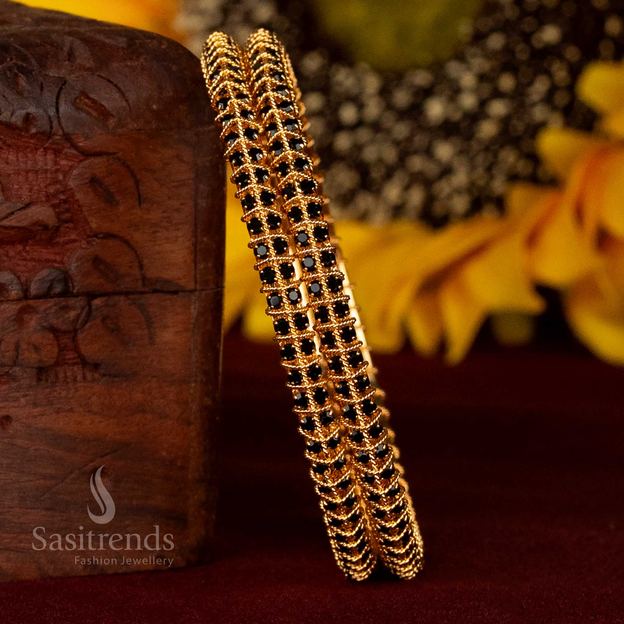 Stunning One Gram Micro Gold Plated Bangles with Full-Frame Stone Embellishment – Guaranteed Traditional Festive Wear - Sasitrends - Image 2