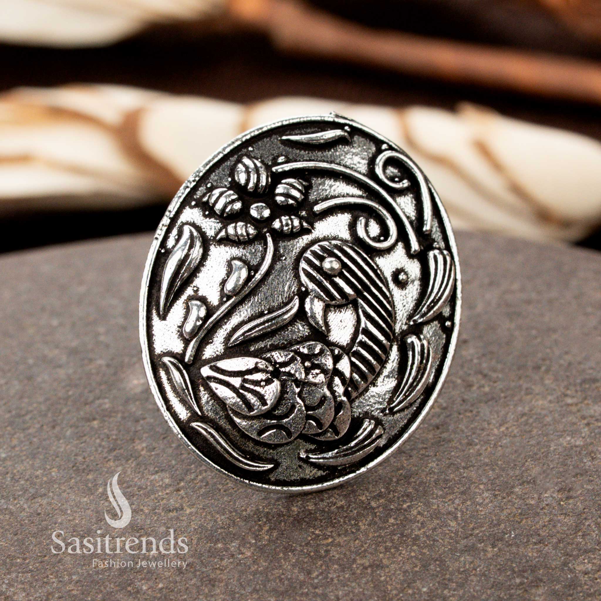 Collection of  Unique Oxidised Adjustable Rings Featuring Floral, Tribal, Peacock, and Swirl Designs – Traditional Wear Jewellery - Sasitrends - Image 22