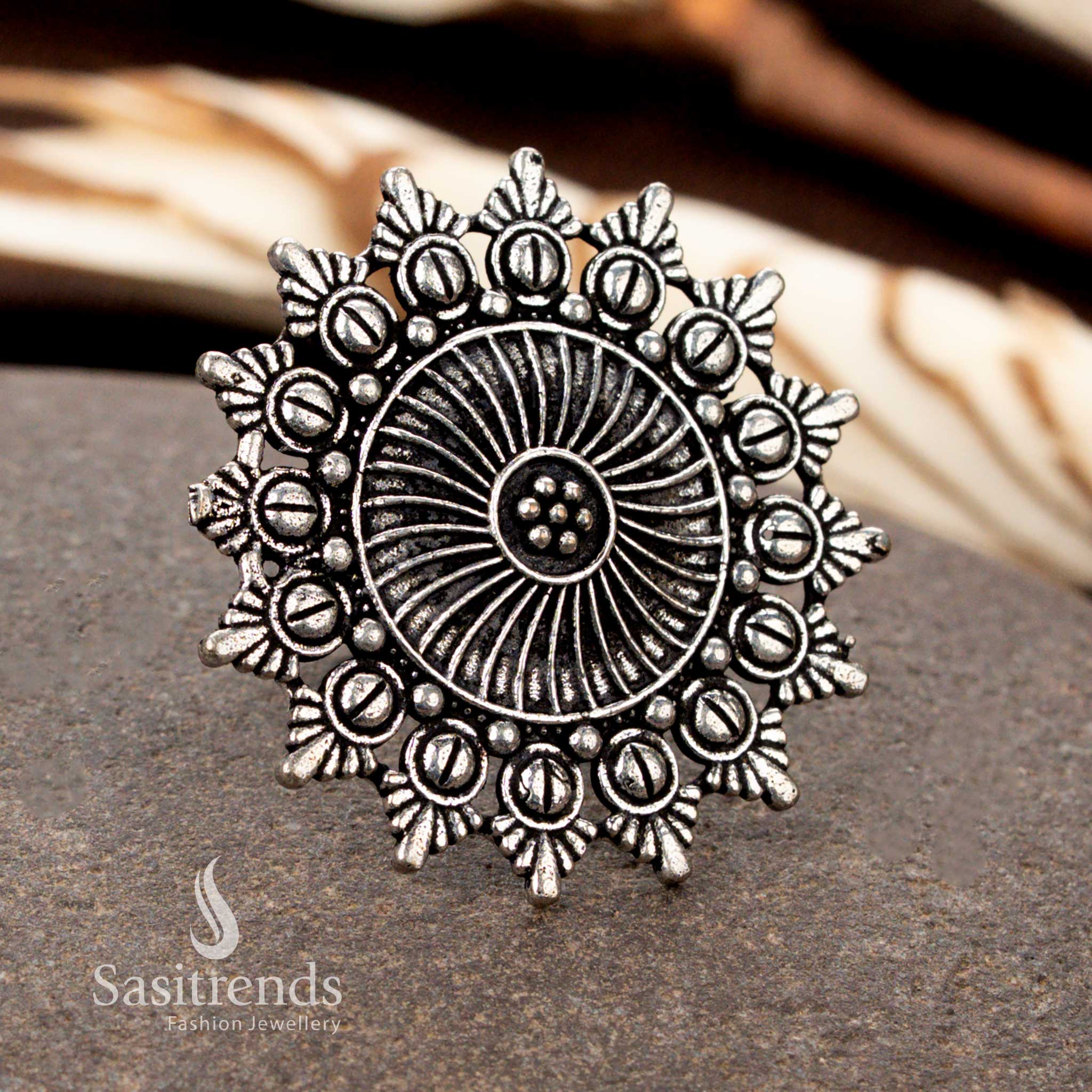 Collection of  Unique Oxidised Adjustable Rings Featuring Floral, Tribal, Peacock, and Swirl Designs – Traditional Wear Jewellery - Sasitrends - Image 25